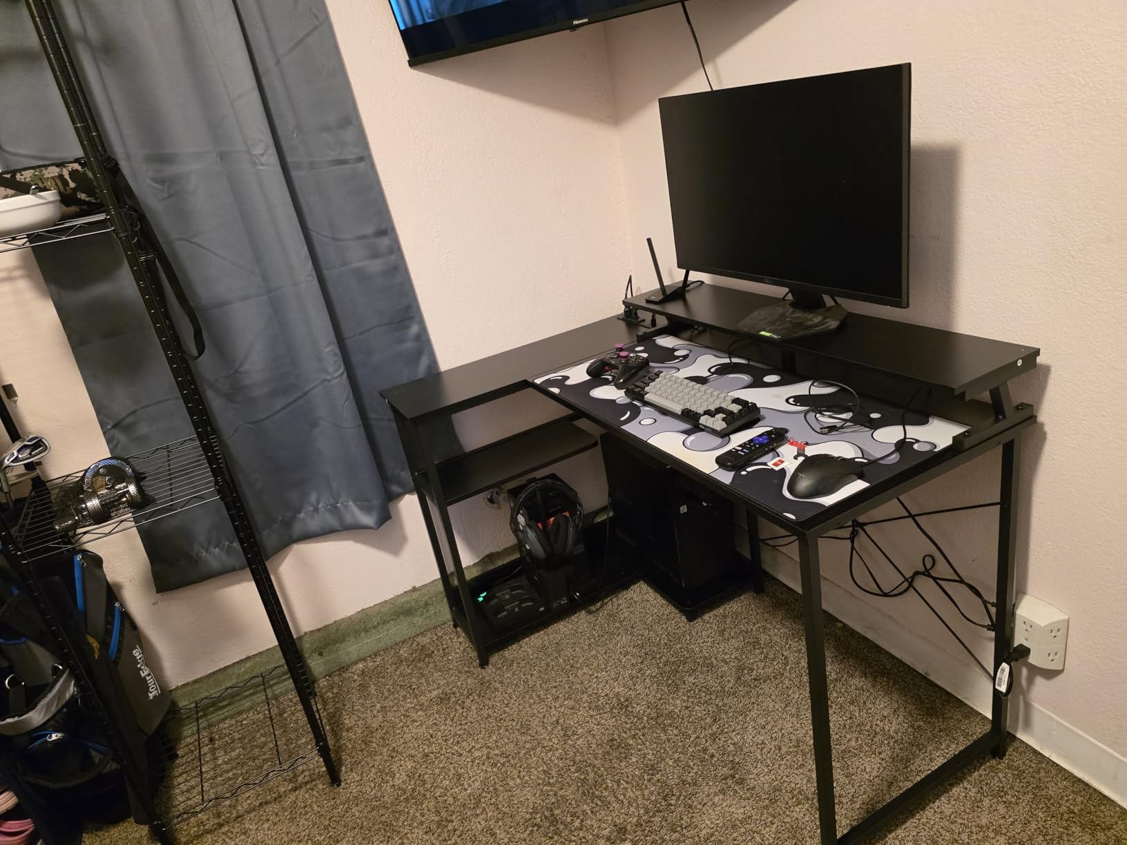 ODK 48 Inch L Shaped Gaming Desk with LED Lights, Power Outlets, Black customer photo 1