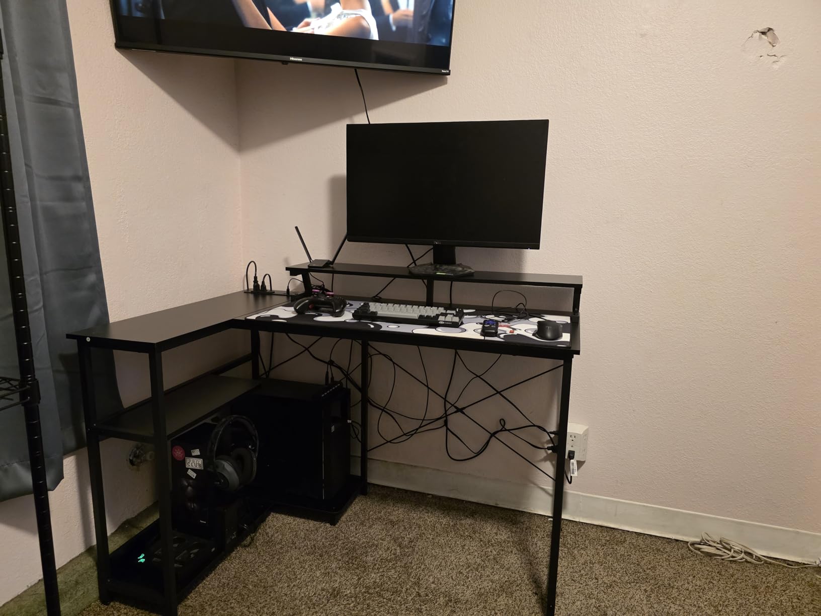 ODK 48 Inch L Shaped Gaming Desk with LED Lights, Power Outlets, Black customer photo 2