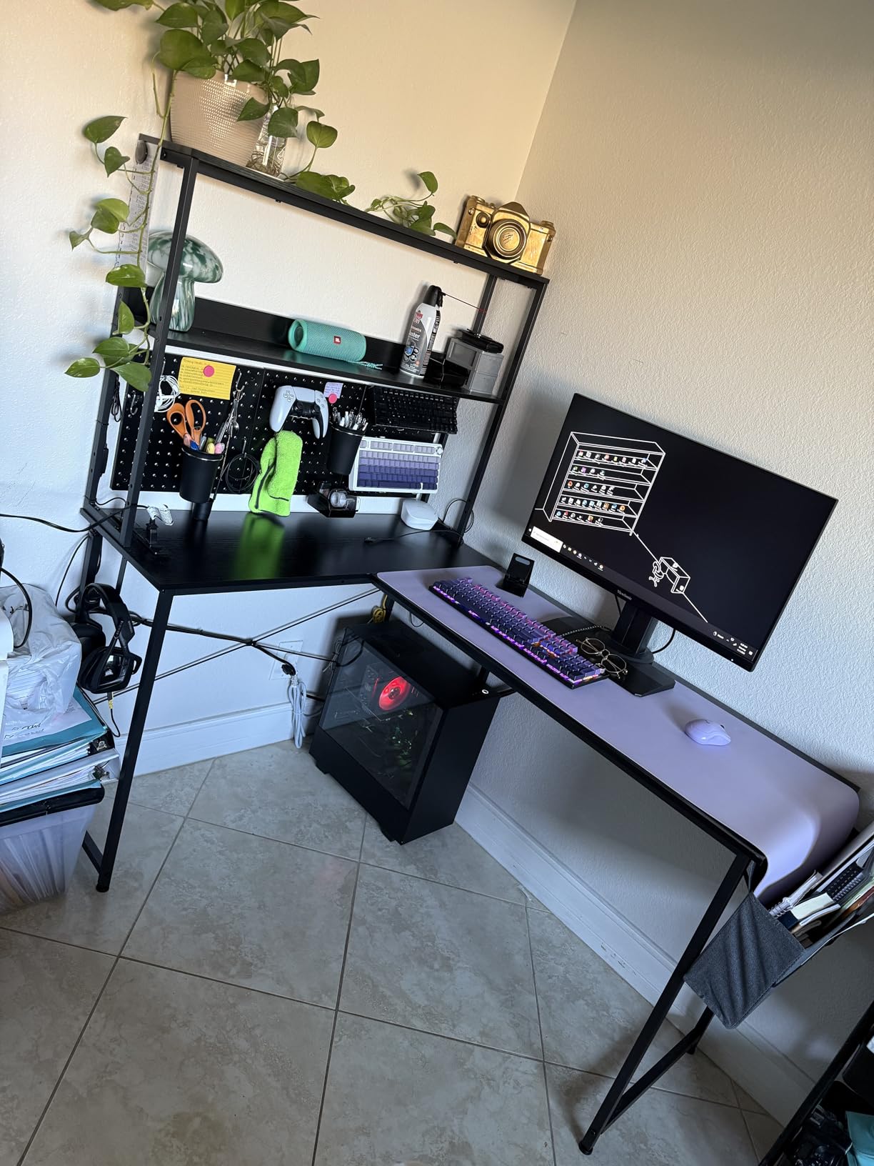 AODK L Shaped Desk Gaming Desk with LED Light & Power Outlet customer photo 1