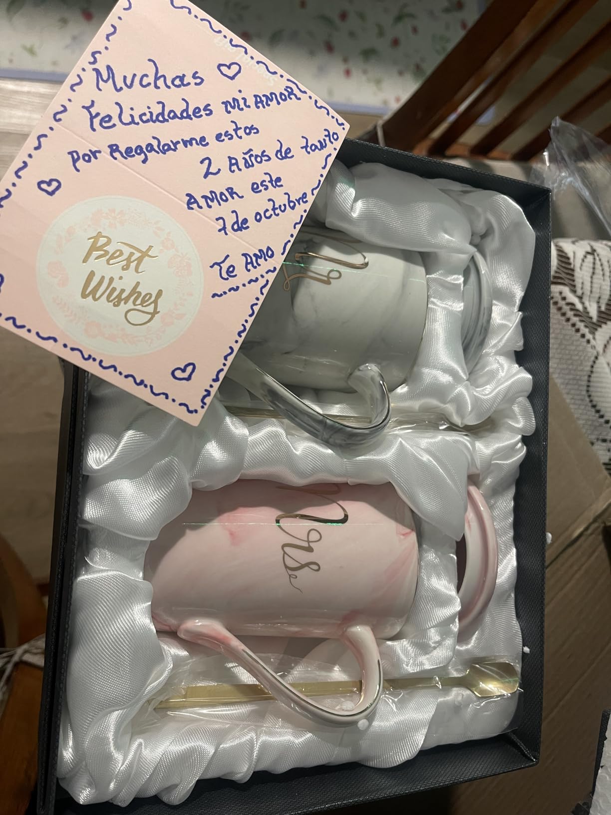 Jumway Wedding Gifts for Bride and Groom, Gifts for Bridal Shower Engagement Wedding and Married Couples Anniversary - Ceramic Marble Coffee Mugs with Real Gold Mr/Mrs Letters 14 Oz Pink customer photo 1