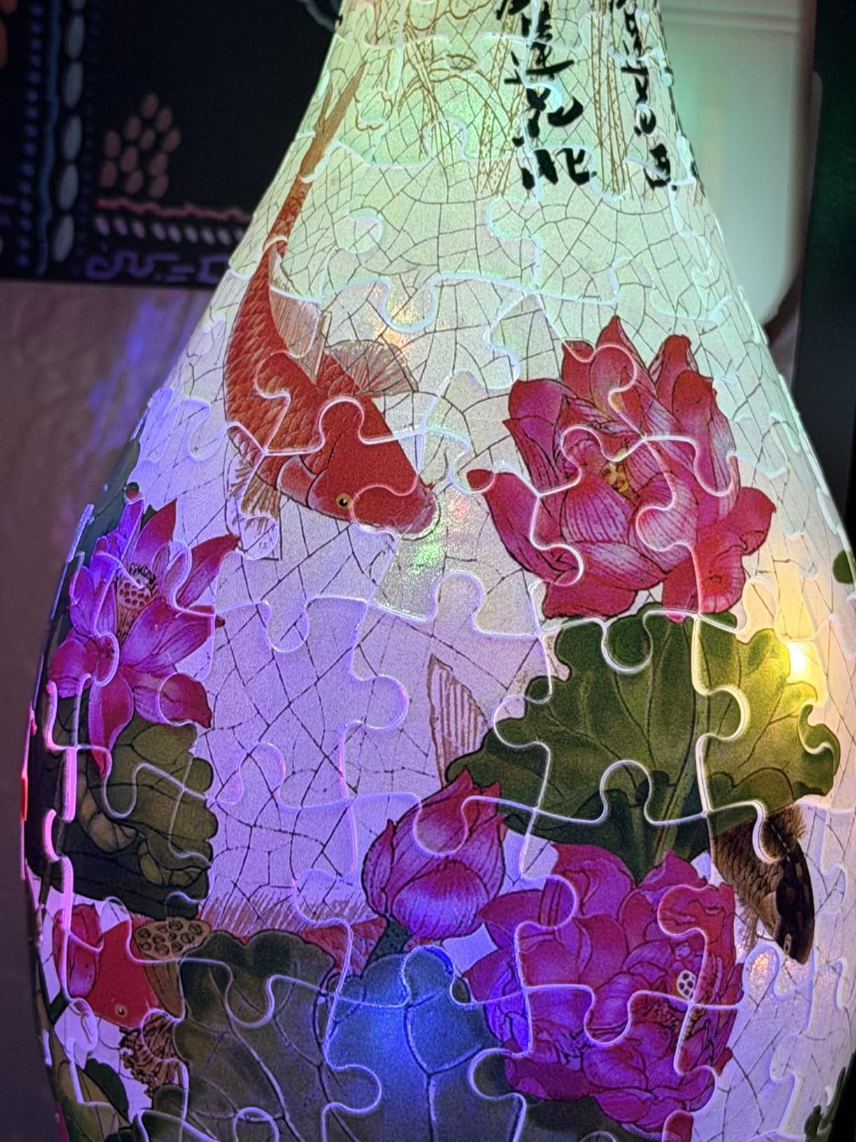 Pintoo 3D Puzzle Vase Unique Flower Vase Made By 160 Curved Plastic Puzzle Pieces House Warming Gift for Flower Arrangements and Home Decoration - [S1035] (Translucent, Flowers and Birds) customer photo 1