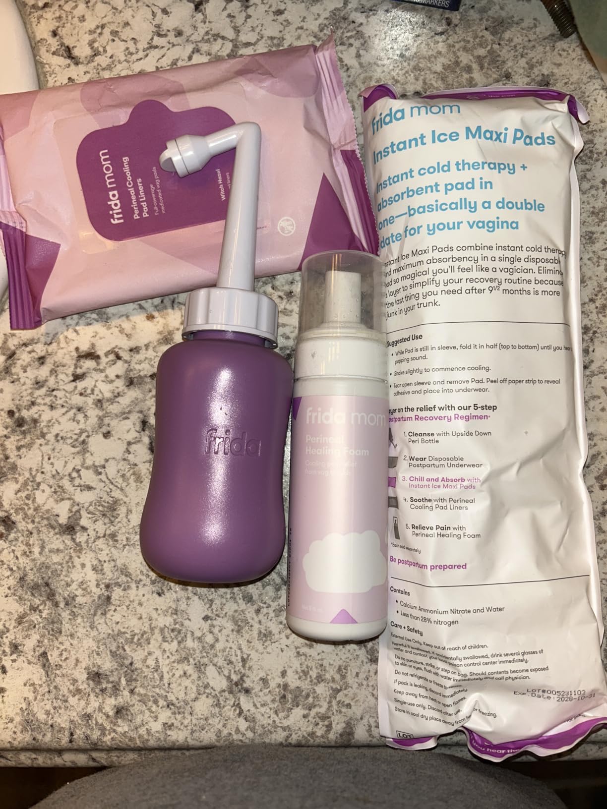 Frida Mom 11pc Postpartum Essentials Kit Gift Set, Hospital Bag Must Haves for New Mom, Includes 4 Disposable Postpartum Underwear, 4 Ice Maxi Pads, Perineal Healing Foam & 24 Pad Liners & Peri Bottle customer photo 1