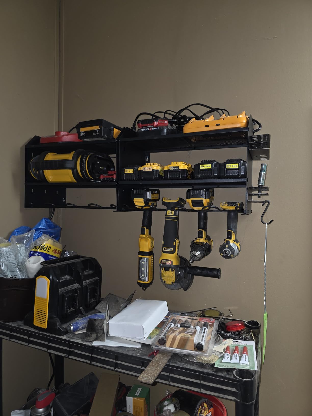 CCCEI Modular Power Tool Organizer Wall Mount with Charging Station. Garage Drill Storage Shelf with Hooks, Heavy Duty Rack, Tool Battery Holder Built in 8 Outlet customer photo 2