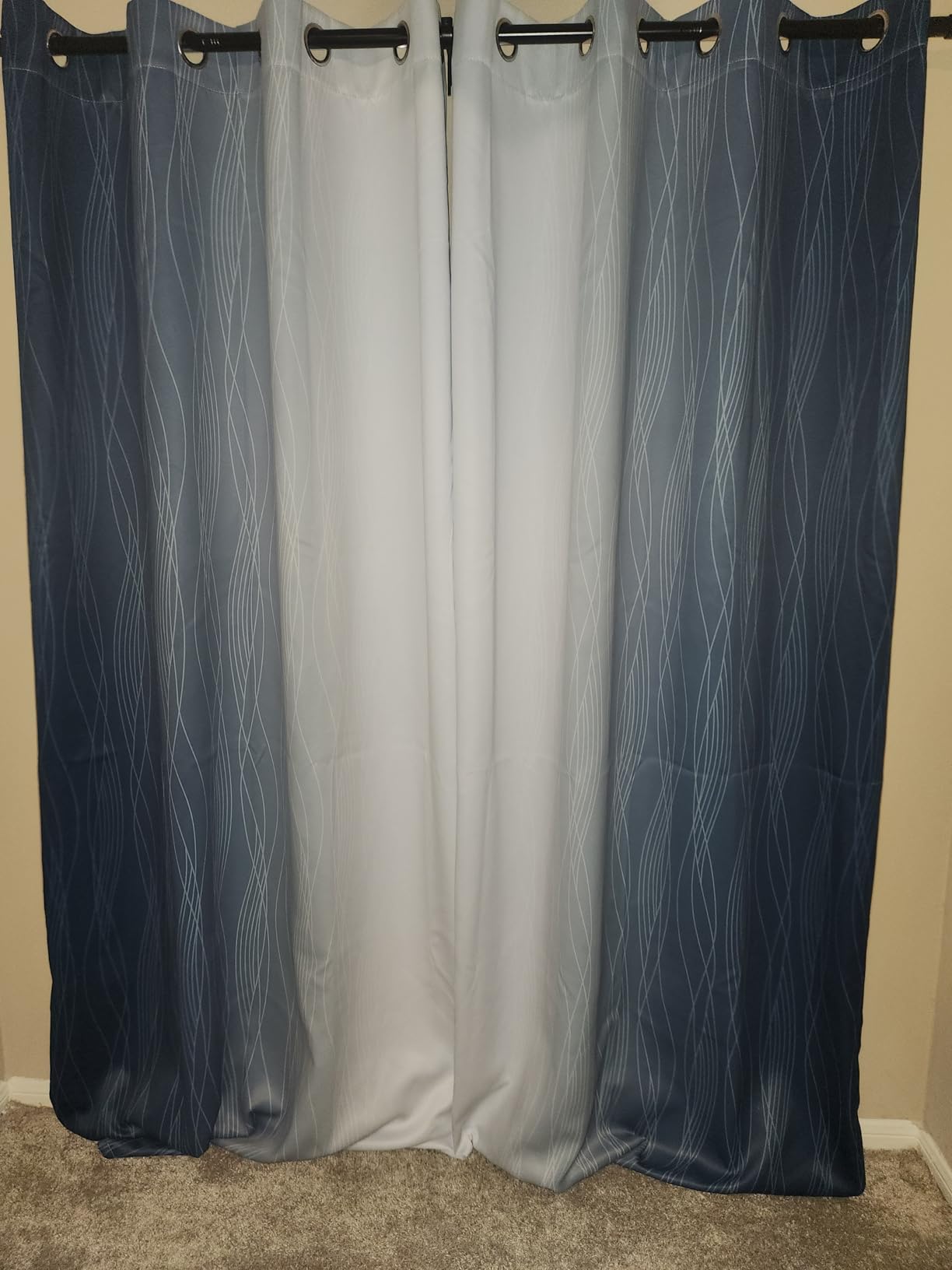 Estelar Textiler Navy Blue and Greyish White Blackout Curtains for Bedroom 84 Inches Long, Full Room Darkening Grommet Curtains for Living Room, Thermal Insulated Ombre Drapes, 52Wx84L, 2 Panels customer photo 2