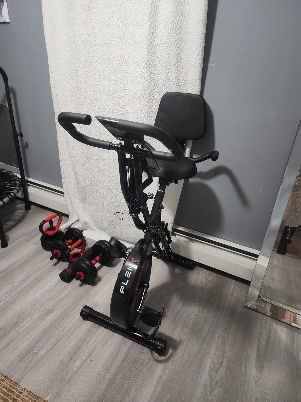 Pleny Folding Exercise Bike, 5 IN 1 Stationary Bikes for Home 6.6 LBS Flywheel, 330LB Weight Capacity Back Support Cushion Indoor Workout Cycling Bike for Home Gym customer photo 2