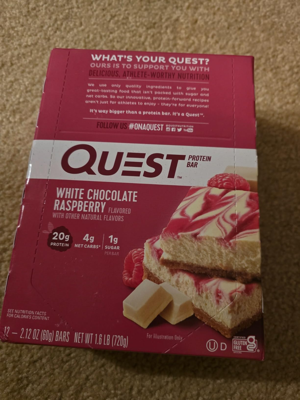 Quest Nutrition White Chocolate Raspberry Protein Bars, 20g Protein, 1g Sugar, 5g Net Carb, High Fiber, Gluten Free, Keto Friendly, 12 Count customer photo 2