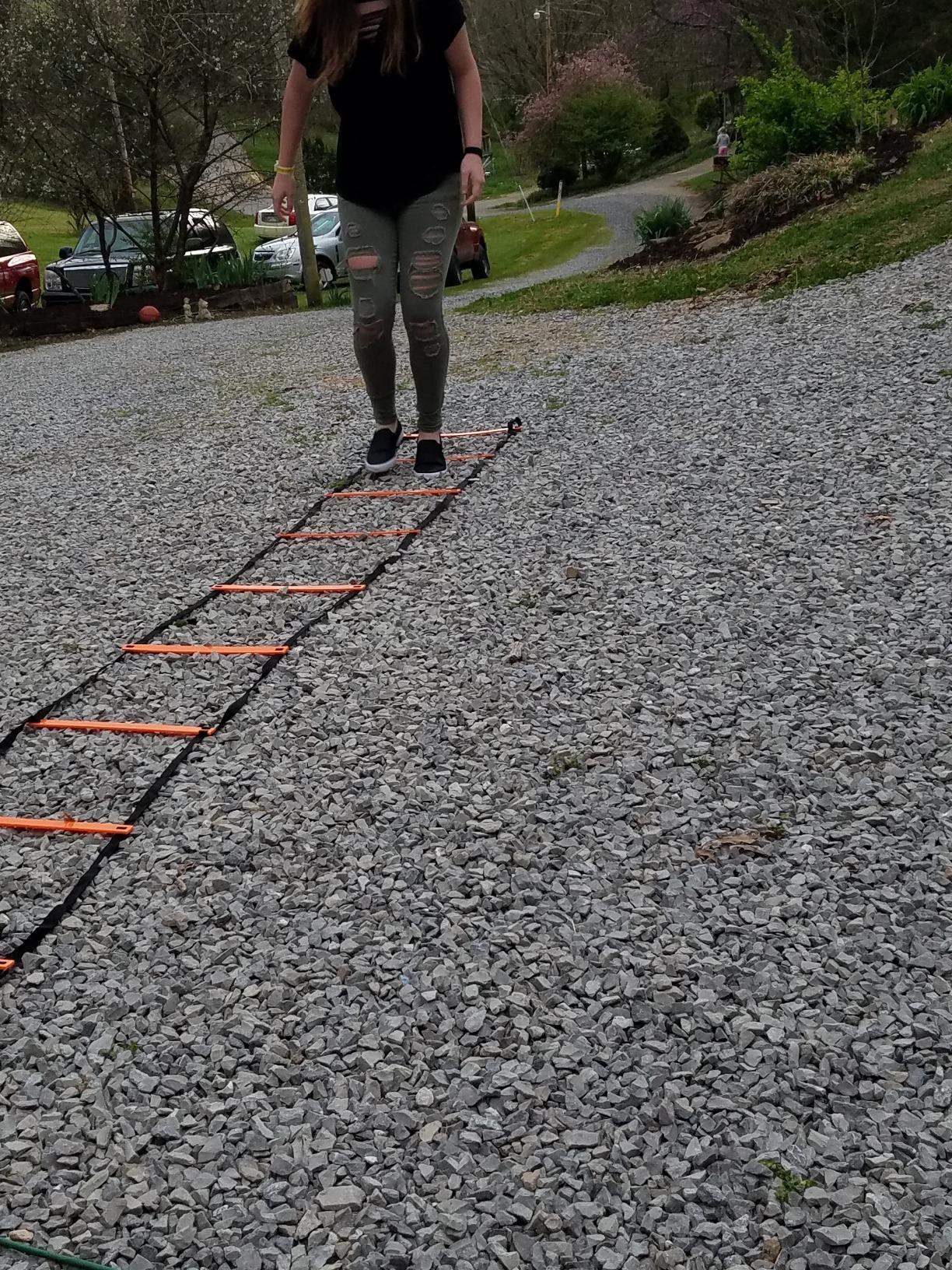 YISSVIC Agility Ladder and Cones 20 Feet 12 Adjustable Rungs Fitness Speed Training Equipment, 10 Cones, 4 Stakes customer photo 1