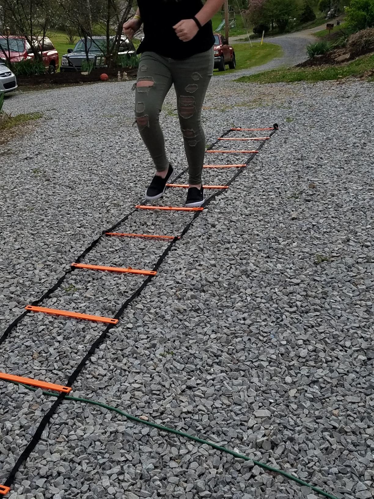 YISSVIC Agility Ladder and Cones 20 Feet 12 Adjustable Rungs Fitness Speed Training Equipment, 10 Cones, 4 Stakes customer photo 2