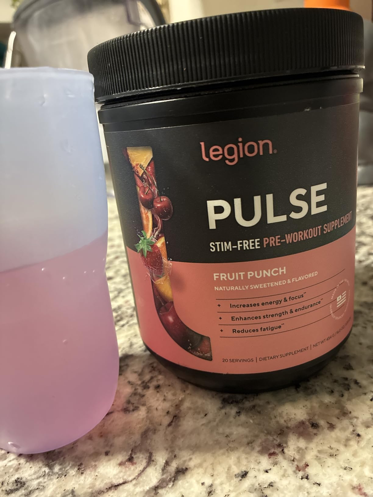 LEGION Pulse Pre Workout Supplement - All Natural Nitric Oxide Preworkout Drink to Boost Energy, Creatine Free, Naturally Sweetened, Beta Alanine, Citrulline, Alpha GPC (Caffeine Free Fruit Punch) customer photo 1