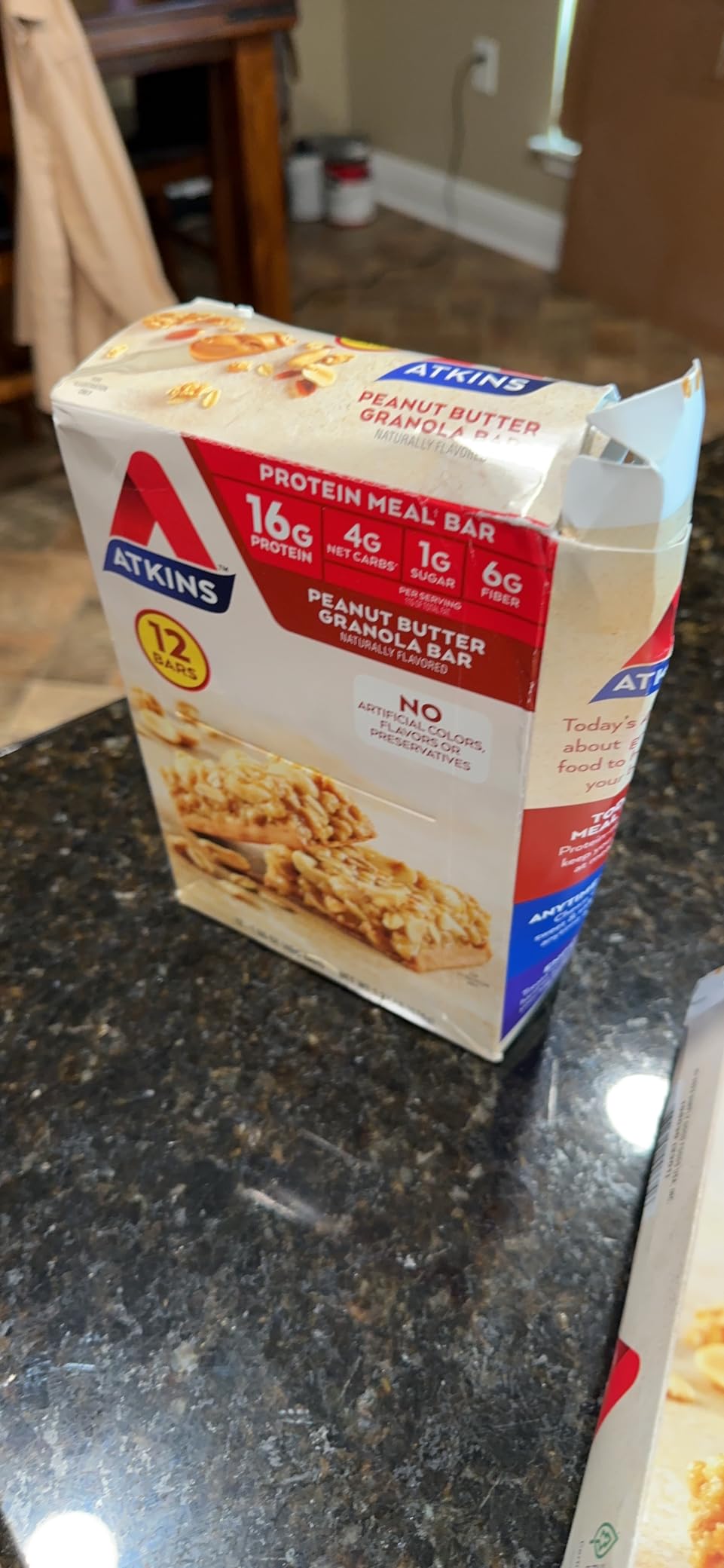 Atkins Peanut Butter Granola High Protein Bar, High Fiber Snack, 16g Protein, 1g Sugar, 4g Net Carb, Protein Snack, 12 Count customer photo 2