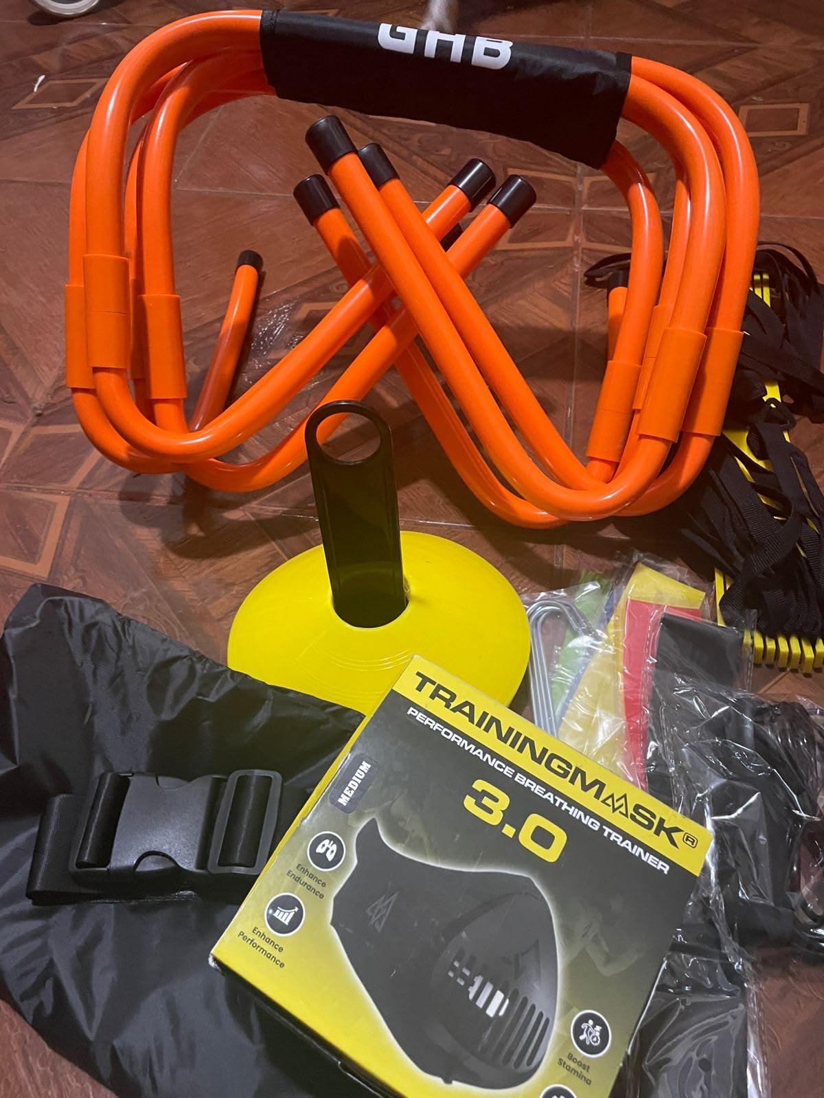 GHB Agility Ladder, Football Training Equipment Set, 4 Agility Hurdles, 20 Feet 12 Rungs Speed Ladder, 12 Disc Cones, Resistance Parachute, Jump Rope, 5 Resistance Bands customer photo 2