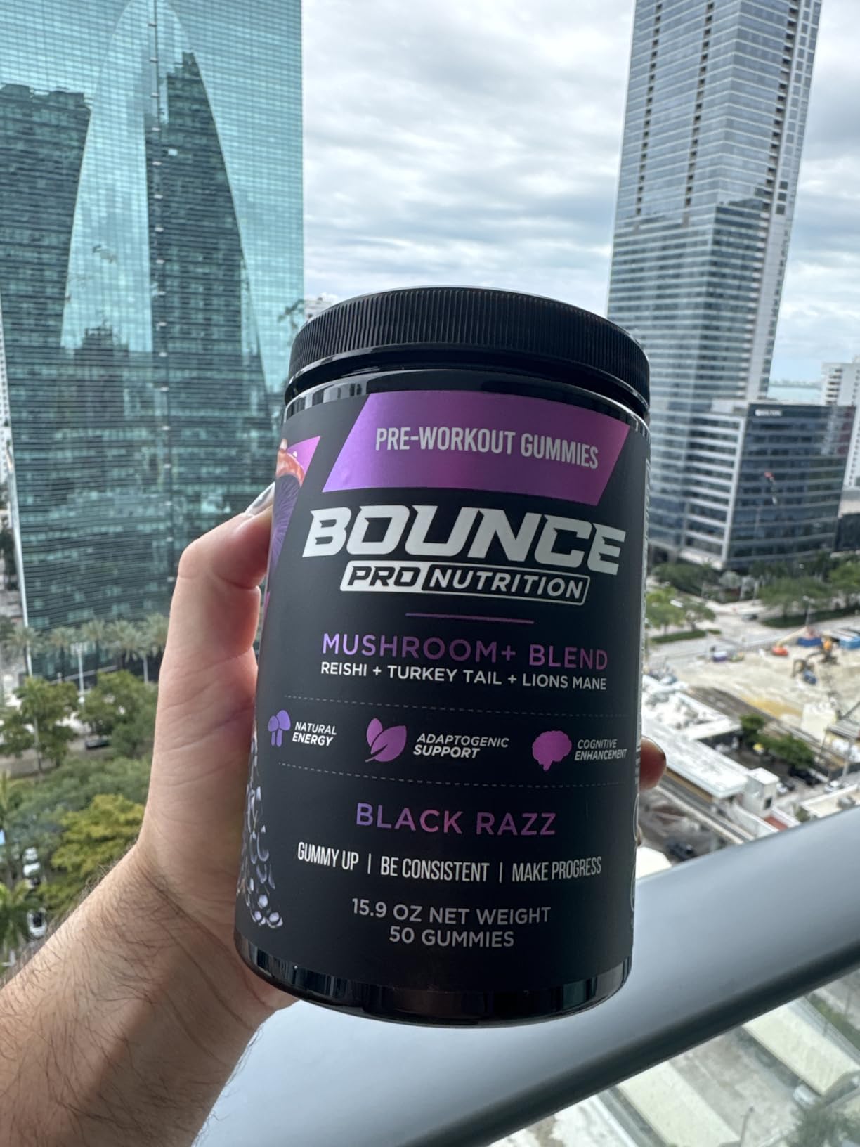 Bounce Pro Pre Workout Gummies - 30 Vegan Chewable Gummies with 180mg Caffeine, Lion's Mane & L-Theanine for Energy, Focus & Endurance - Mushroom Preworkout - Black Razz Flavor customer photo 1