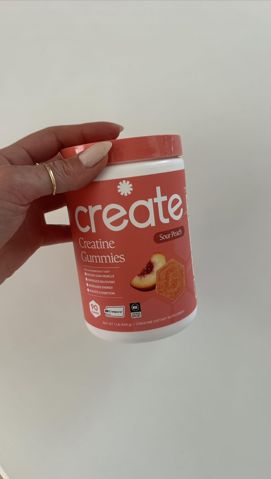 Create Creatine Monohydrate Gummies for Men & Women, Boost Focus, Strength, and Endurance, Anti-Melting Formula, Vegan, Gluten-Free, Non-GMO, 1.5g of Creatine per Gummy (Sour Peach) customer photo 1
