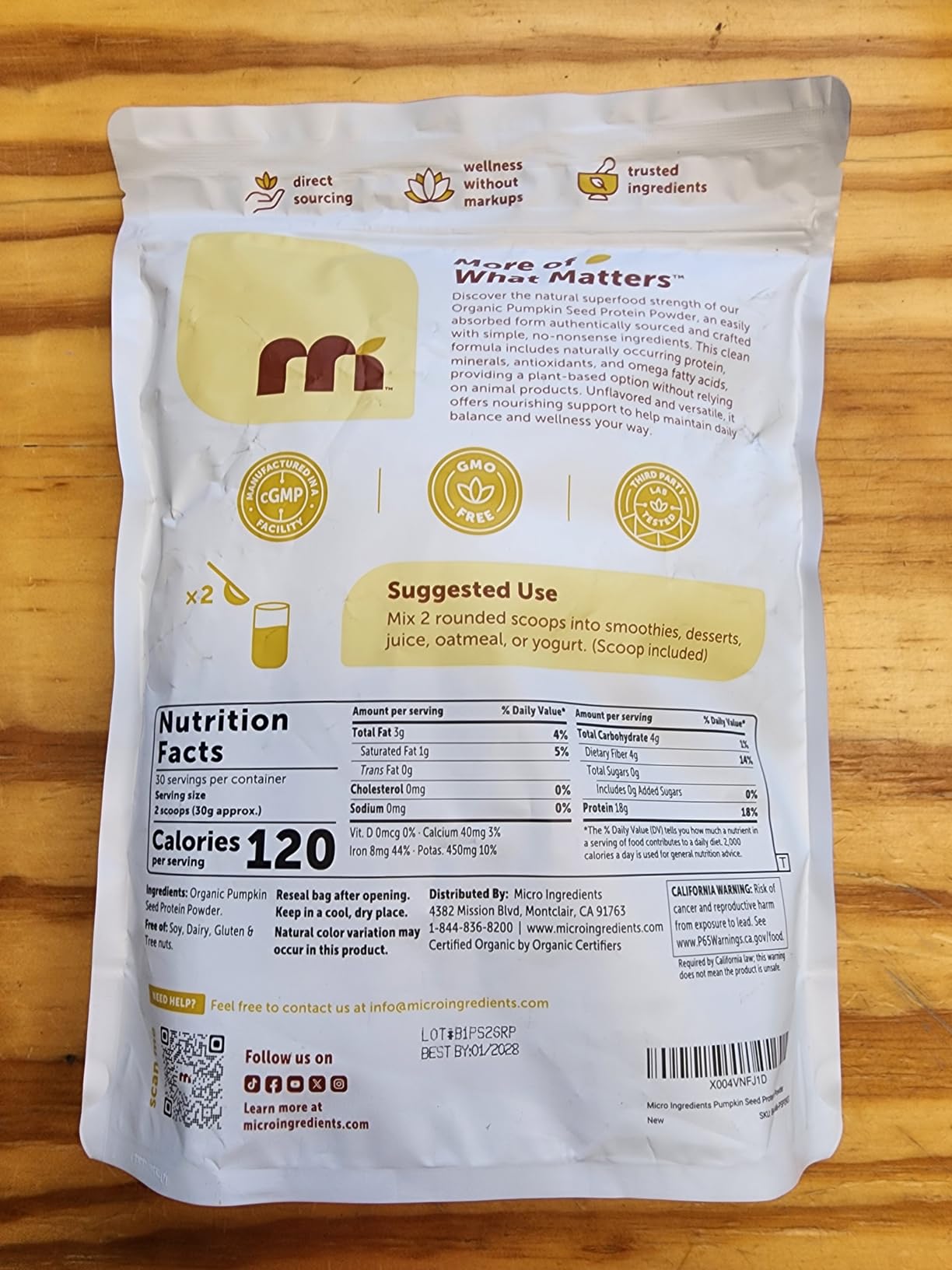 Micro Ingredients Organic Pumpkin Seed Protein Powder, 2lb | Raw Plant-Based Protein | Single-Ingredient Powder | Non-GMO, Soy Free customer photo 2