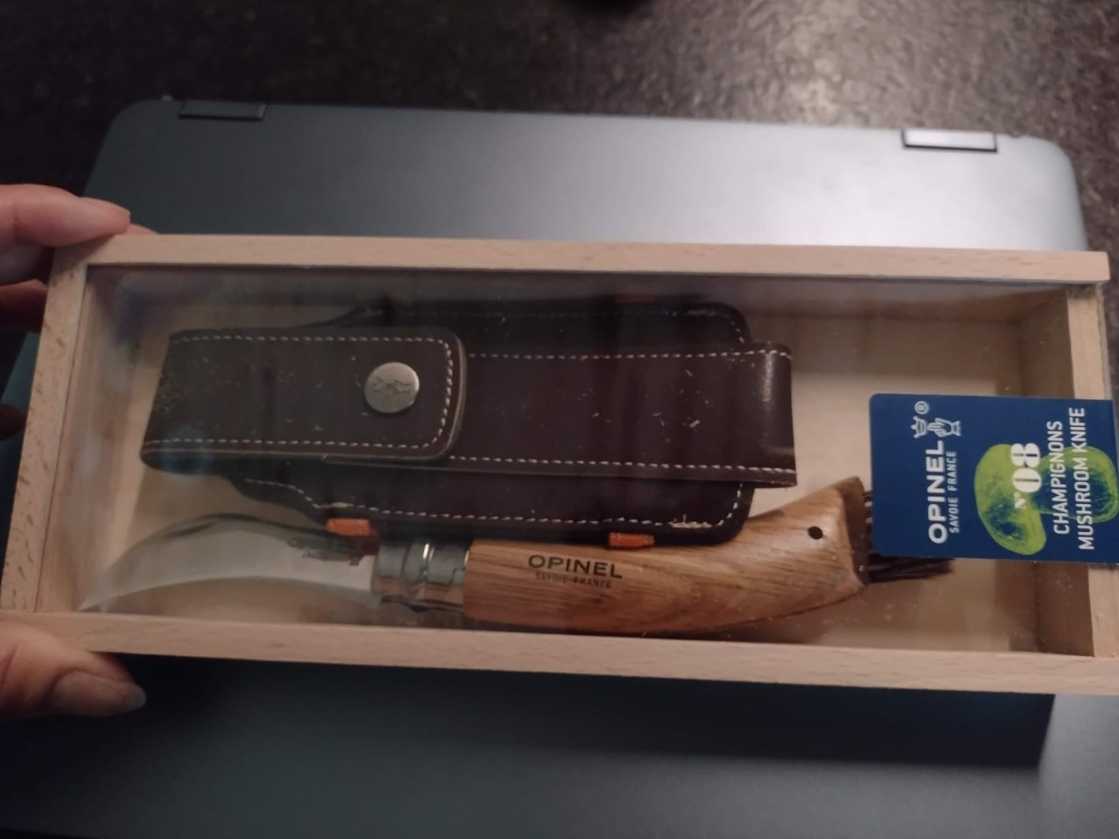 Opinel No. 08 Mushroom Knife Box Set, Oak Wood Handle, Leather Sheath customer photo 1