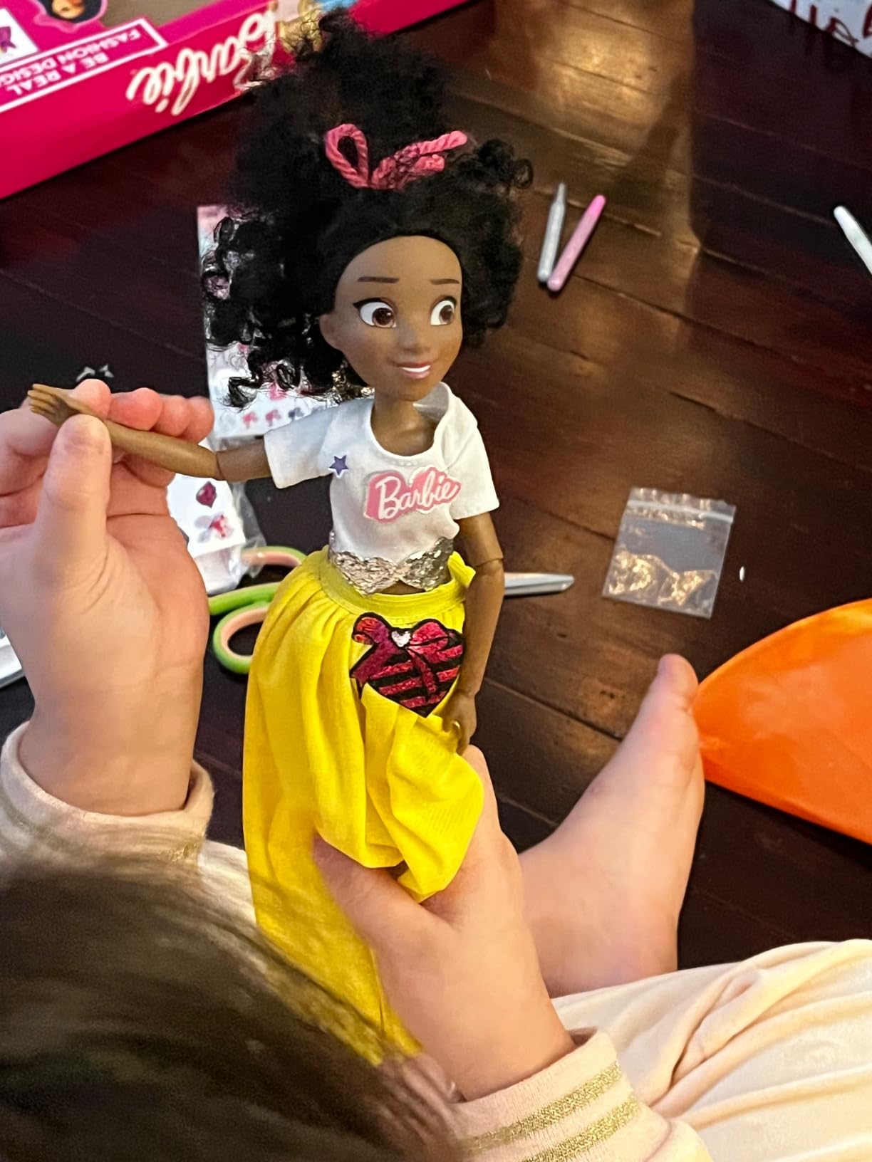 Barbie Be a Fashion Designer Kit - 5 Outfits & DIY Doll Dress Up Set | Create custom styles with glitter, ribbons, and bows. Crafting activity set includes stickers for creative play customer photo 2