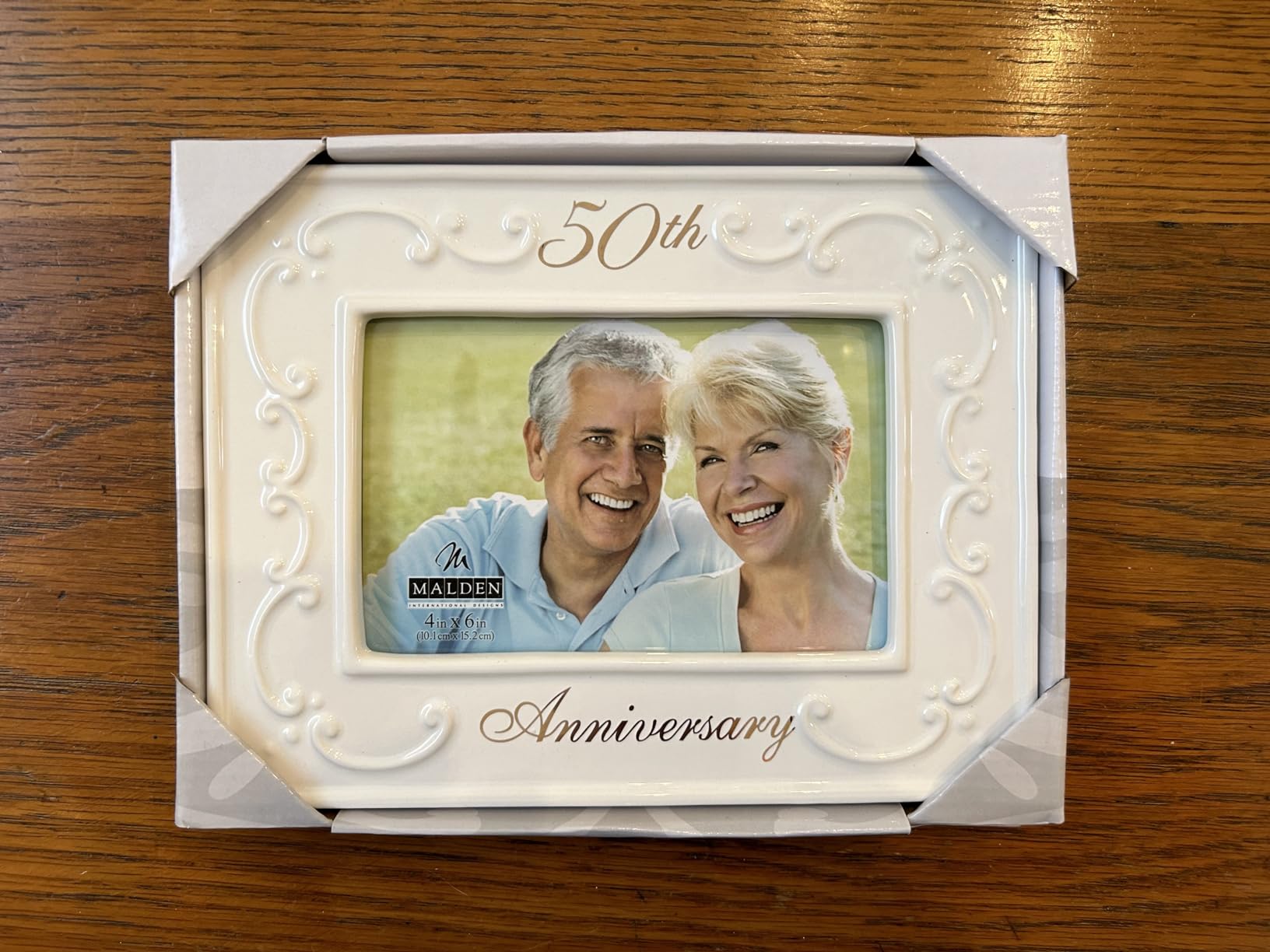 Malden International Designs Glazed Ceramic With Gold Accents 50th Anniversary Picture Frame, 4x6, White customer photo 2