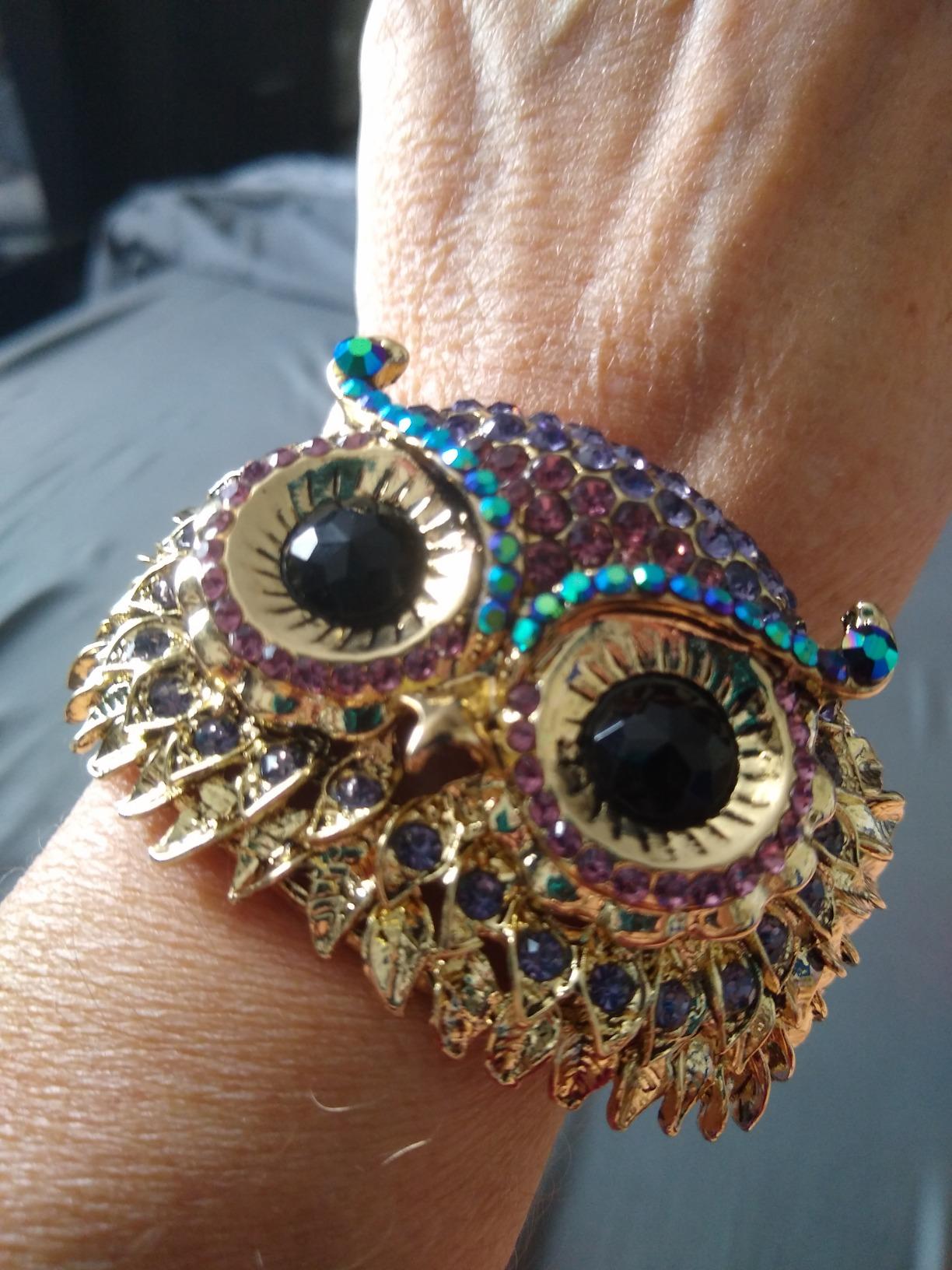Alilang Owl Face Bracelet Antique Bird Crystal Rhinestone Costume Cuff Bangle customer photo 2