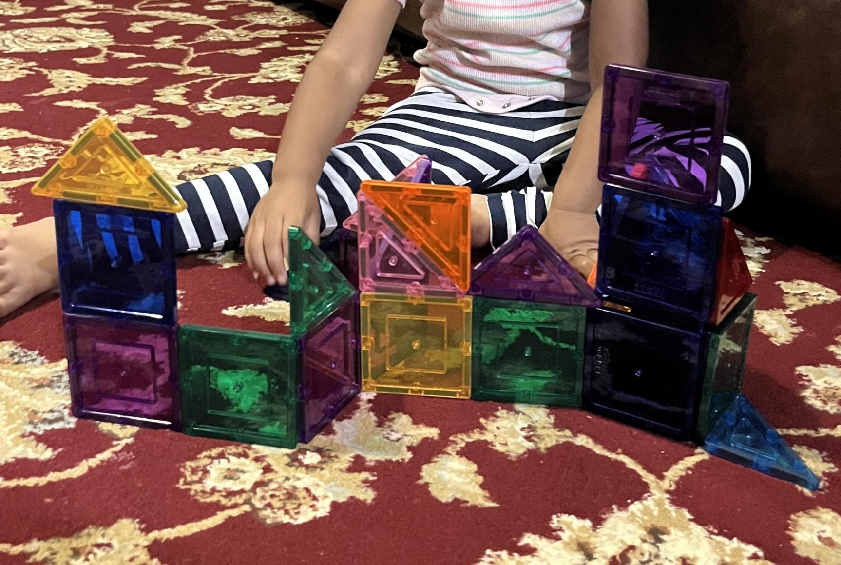 PicassoTiles 100 Piece Magnetic Tiles, Clear 3D Building Blocks for Kids 3+ | No-limit scalable builds, hands-on magnet polarity fun, family group play, quick assemble & store, shape & color recognition customer photo 2