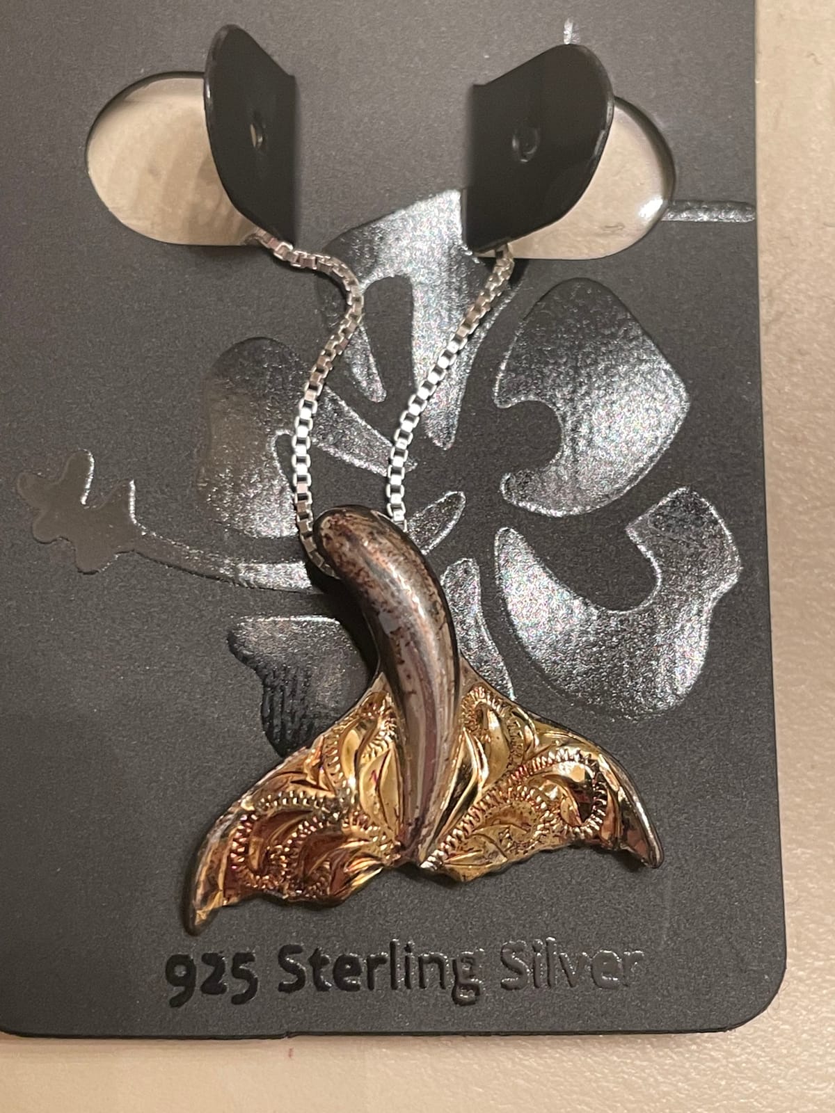Sterling Silver Engraved Whale Tail Pendant Necklace, 16+2 inch Extender customer photo 2