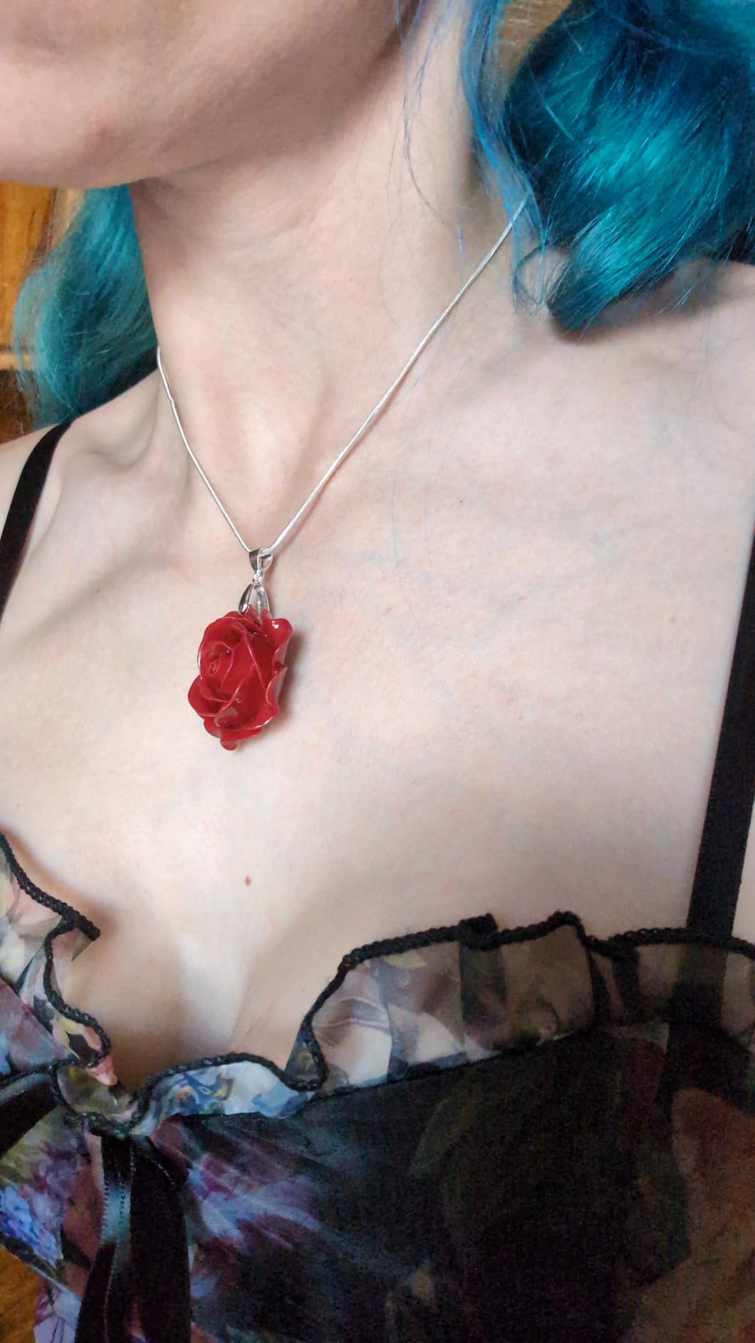Gem Stone King 35MM Red Simulated Coral Carved Rose Flower Pendant customer photo 1