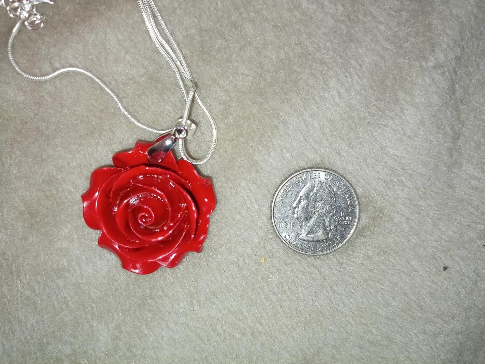 Gem Stone King 35MM Red Simulated Coral Carved Rose Flower Pendant customer photo 2