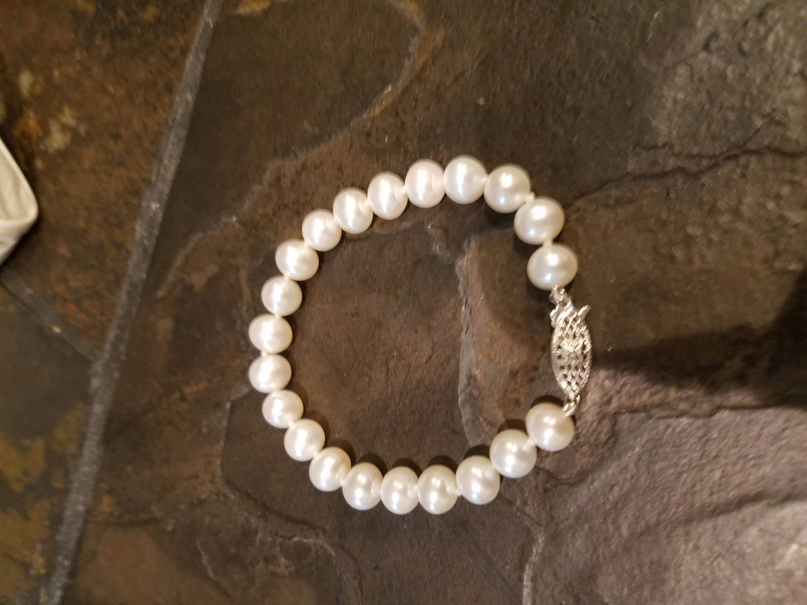 The Pearl Source White Freshwater Pearl Bracelet for Women - Cultured Pearl Bracelet in 925 Sterling Silver customer photo 1