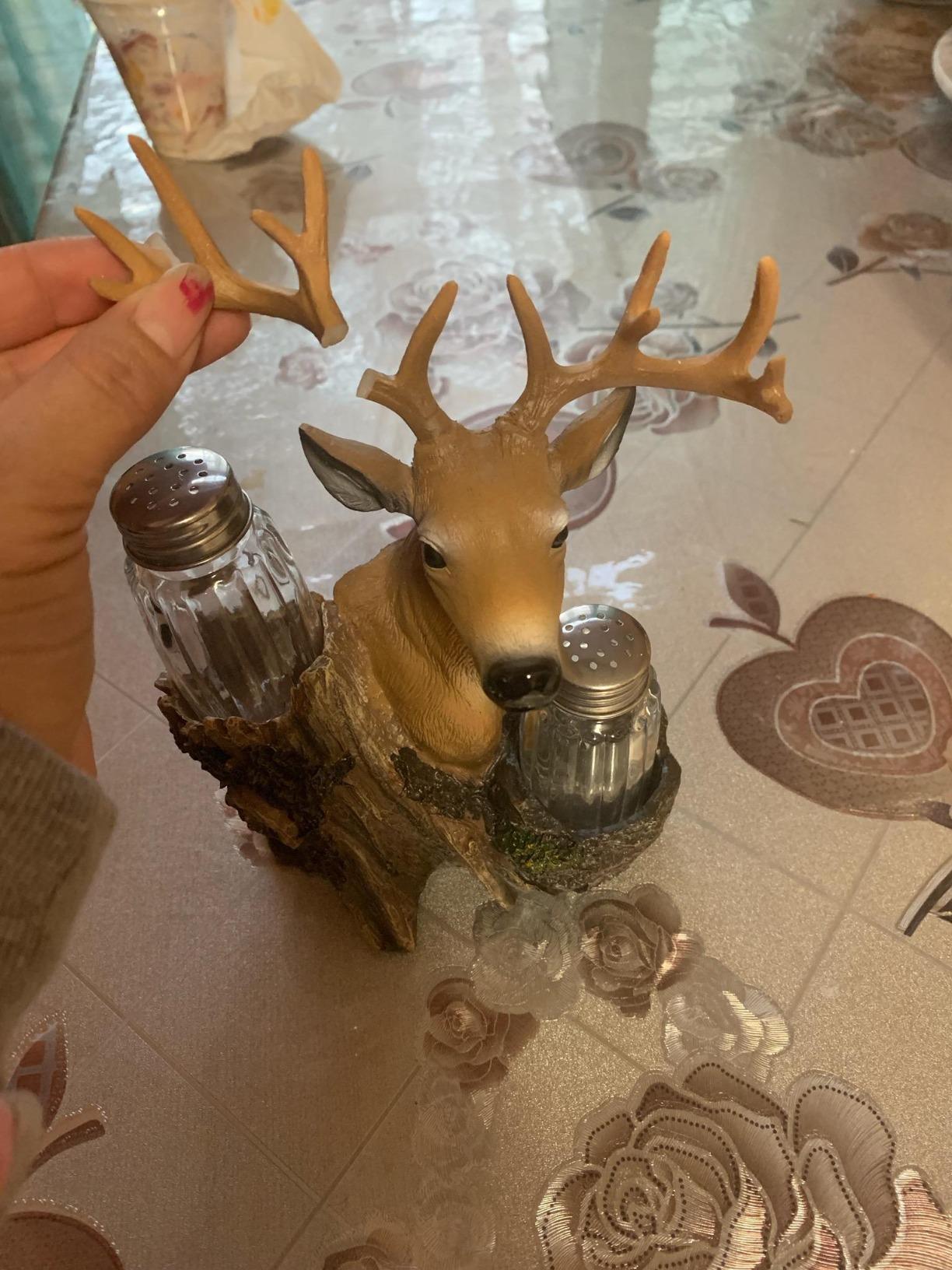 Rustic Deer Glass Salt and Pepper Shaker Set with Decorative Big Buck Holder customer photo 1