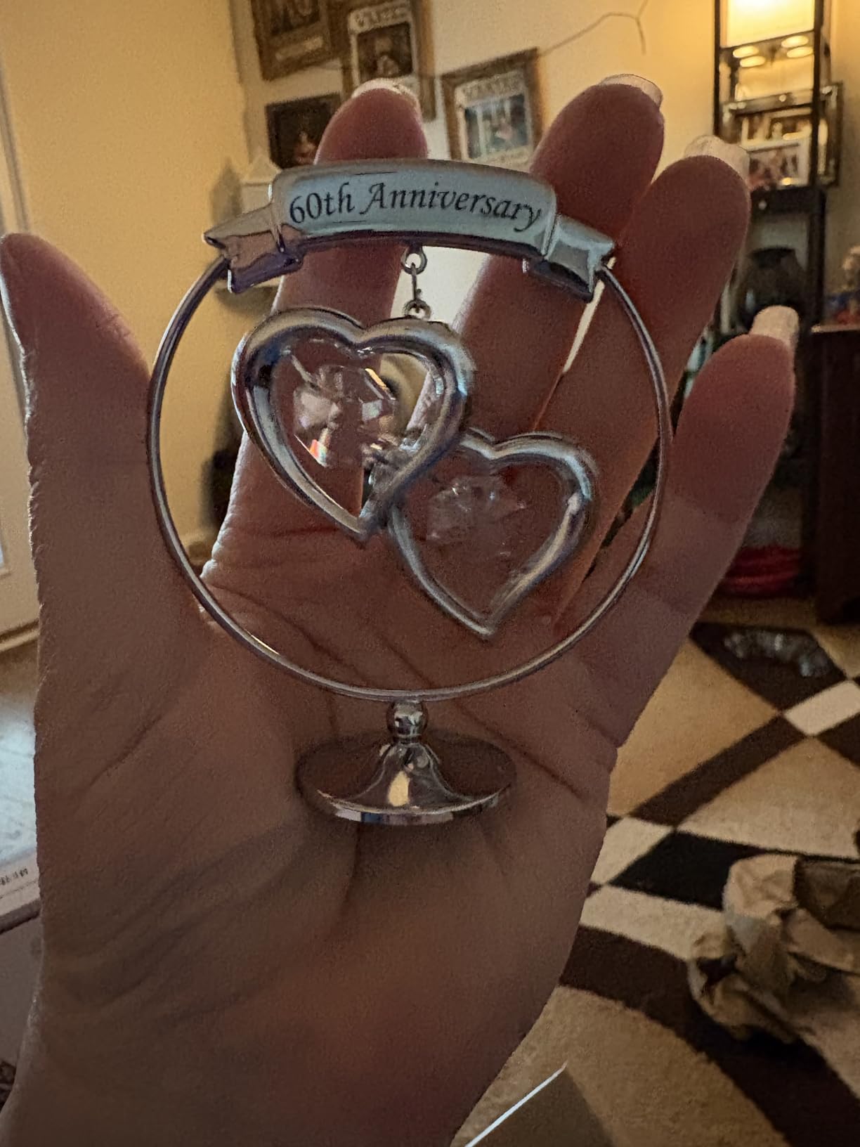 Haysom Interiors Modern 25th Anniversary Silver Plated Metal Keepsake Gift Ornament with Clear Austrian Crystal Glass customer photo 1