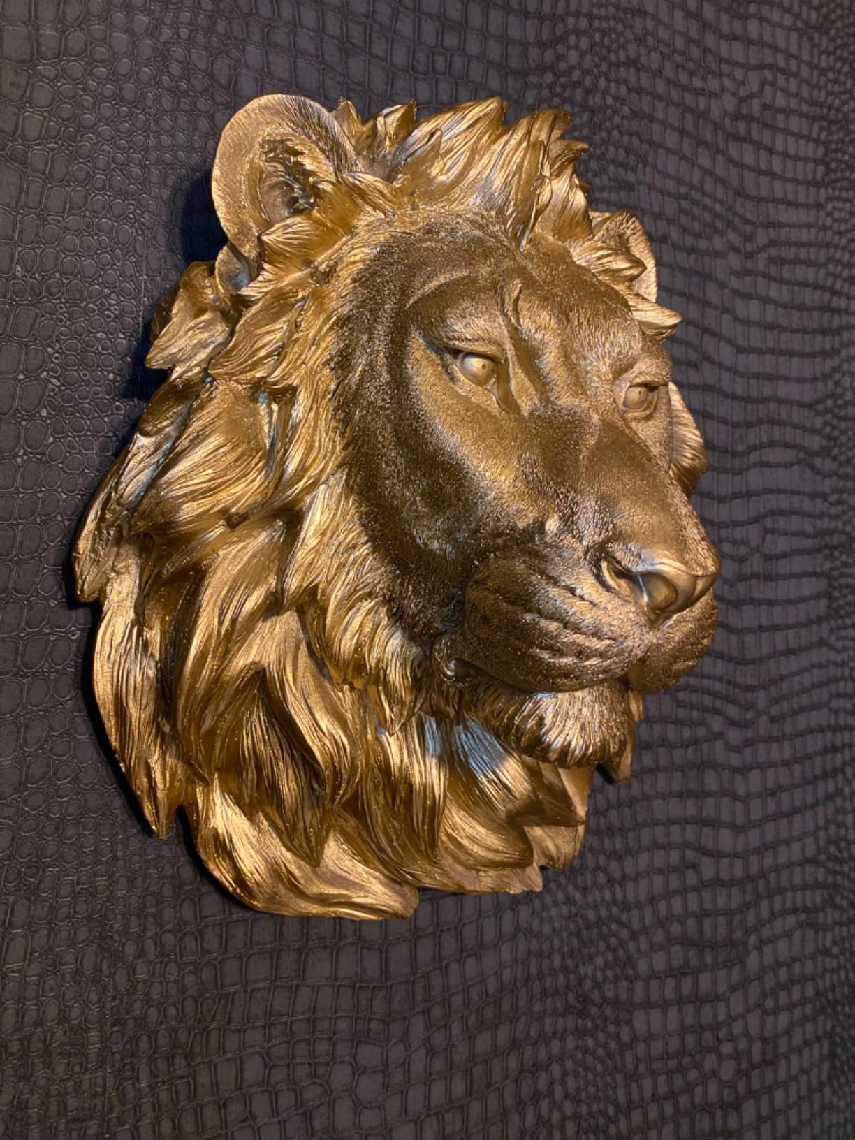 Wallcharmers Lion Head, Gold Resin, Faux Taxidermy, Regal Wall Decor | Gold resin faux lion head wall mount - regal, glam character for your living room or gallery wall. Faux taxidermy. customer photo 1
