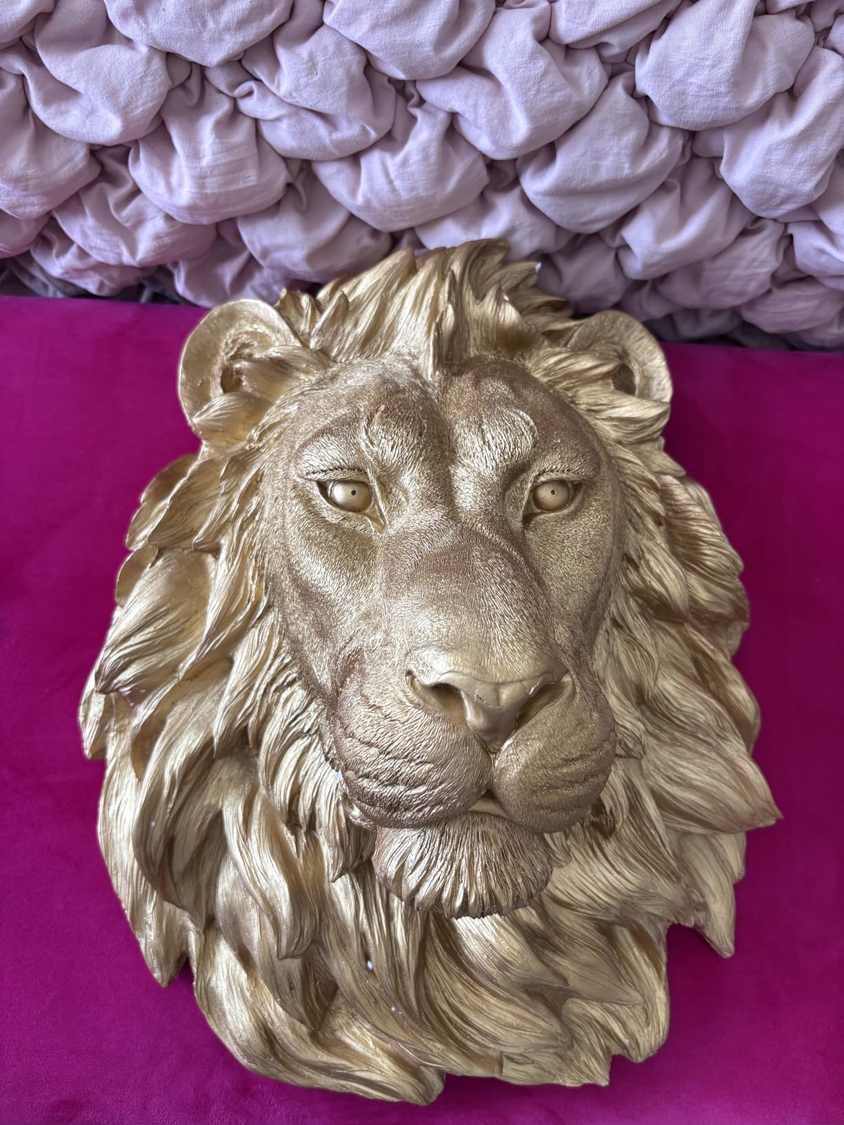 Wallcharmers Lion Head, Gold Resin, Faux Taxidermy, Regal Wall Decor | Gold resin faux lion head wall mount - regal, glam character for your living room or gallery wall. Faux taxidermy. customer photo 2
