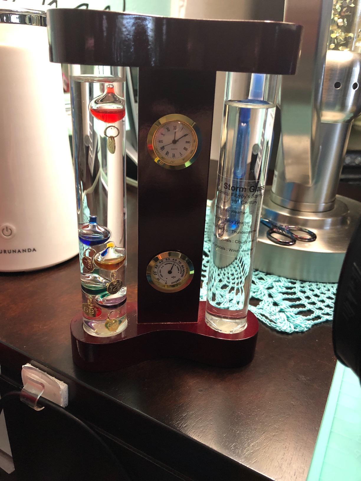 Lily's Home Analog Weather Station with Galileo Thermometer - Storm Glass, Clock and Hygrometer - 4-in-1 Indoor Desk Display - 7 x 4.4 Inches customer photo 2
