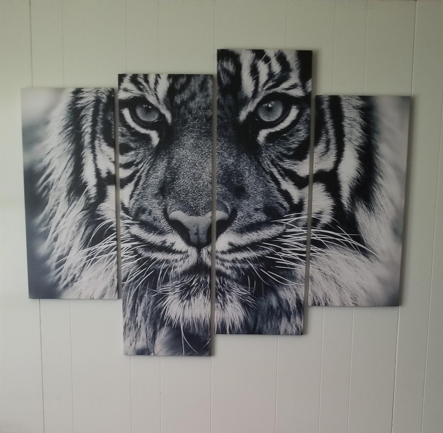 Black and White Tiger with Eye Staring and Beard Wall Art Painting Pictures Print On Canvas Animal The Picture for customer photo 1
