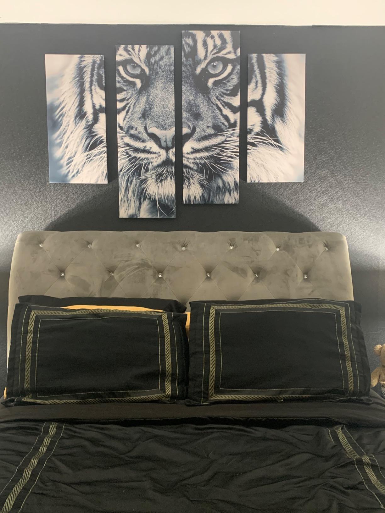Black and White Tiger with Eye Staring and Beard Wall Art Painting Pictures Print On Canvas Animal The Picture for customer photo 2