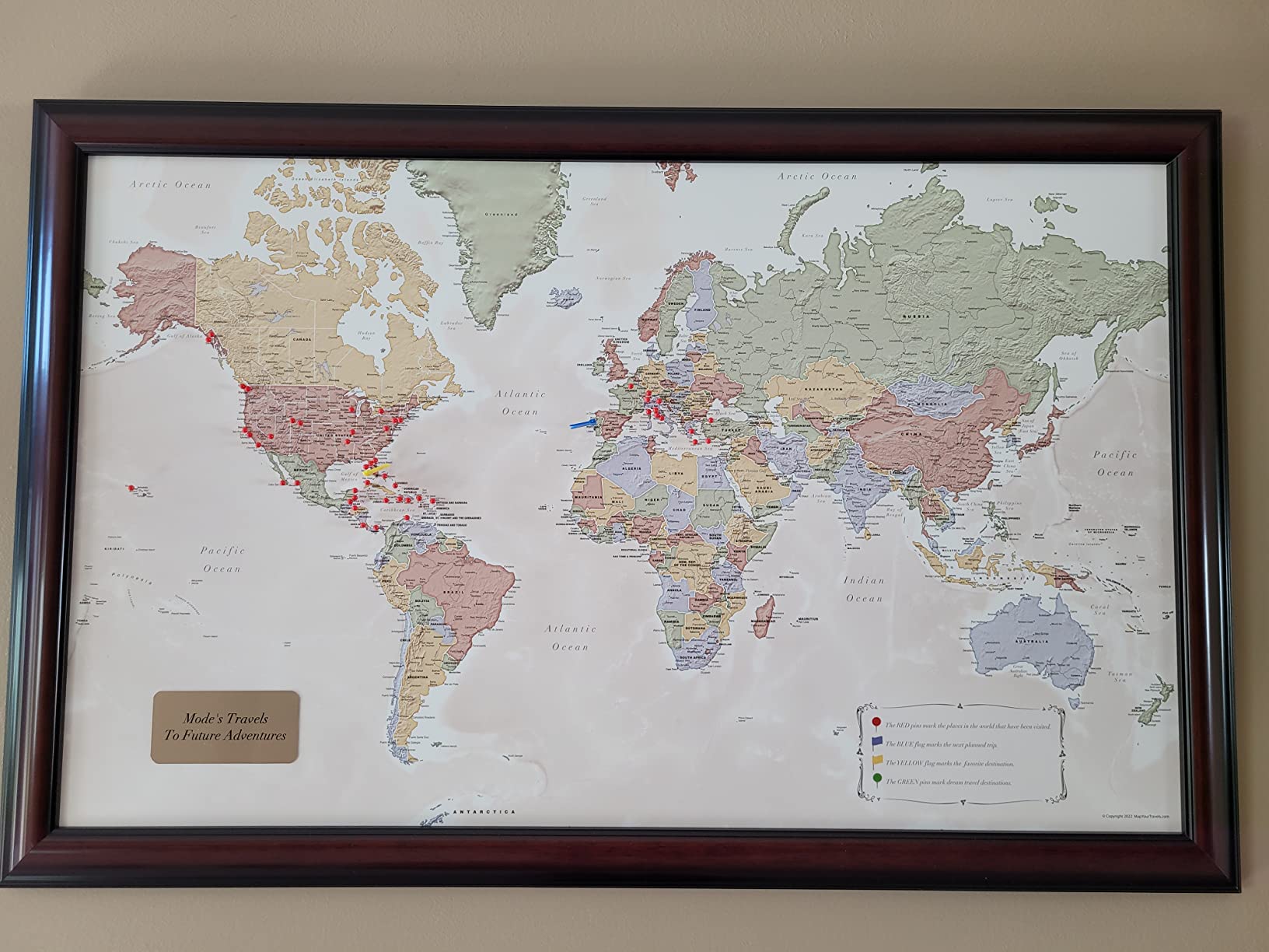 Deluxe Push Pin World Map | Premium Wood Frame | Personalized Gift Map | Made in Minnesota | 33