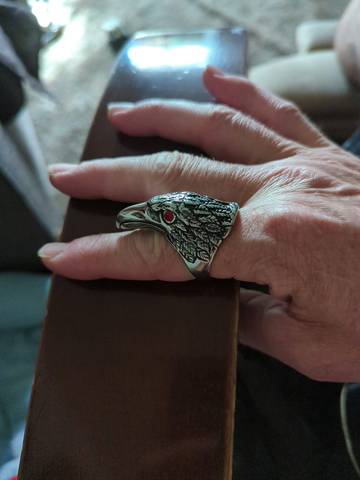 Men's Tribal Stainless Steel Red Eye Biker Eagle Hawk Band Ring, Biker Hawk Super Fly Ring customer photo 1