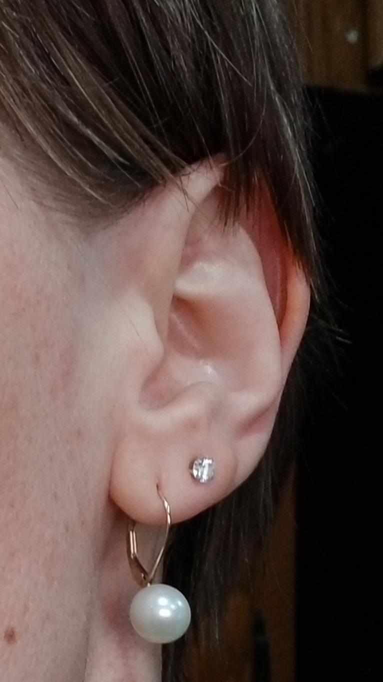 The Pearl Source Freshwater Pearl Leverback Earrings for Women - Genuine Cultured Pearls, AAA Grade in 14K Gold customer photo 1