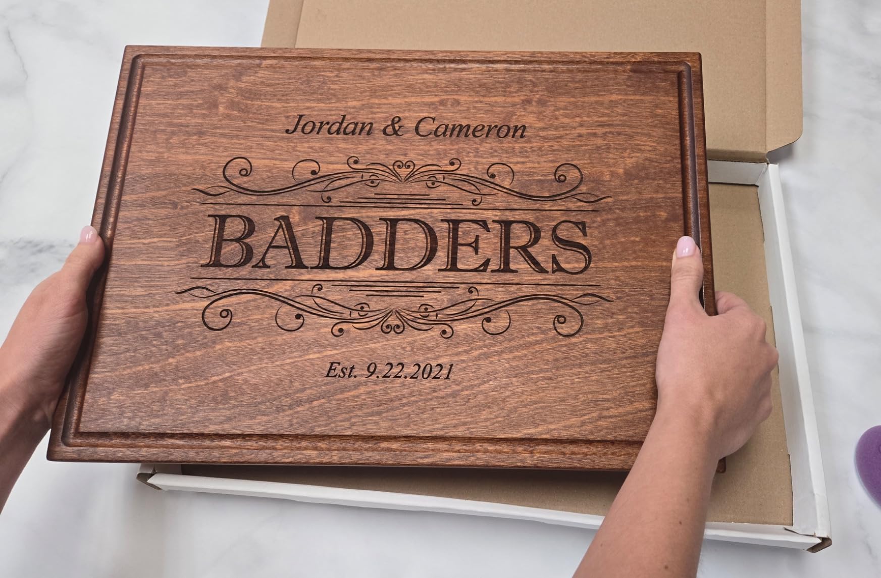 Personalized Wedding Gifts for Couple, Straga Custom Cutting Board Wood Engraved with Names & Date, Bridal Shower, Engagement, Anniversary & Housewarming Present, Handmade Charcuterie customer photo 2