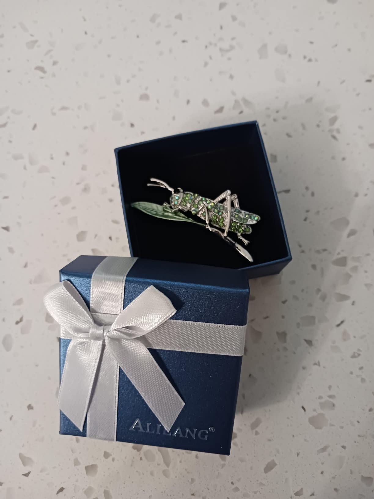 Synthetic Peridot Green Rhinestone Crystal Insect Grasshopper Locust Leaf Big Pin Brooch customer photo 1