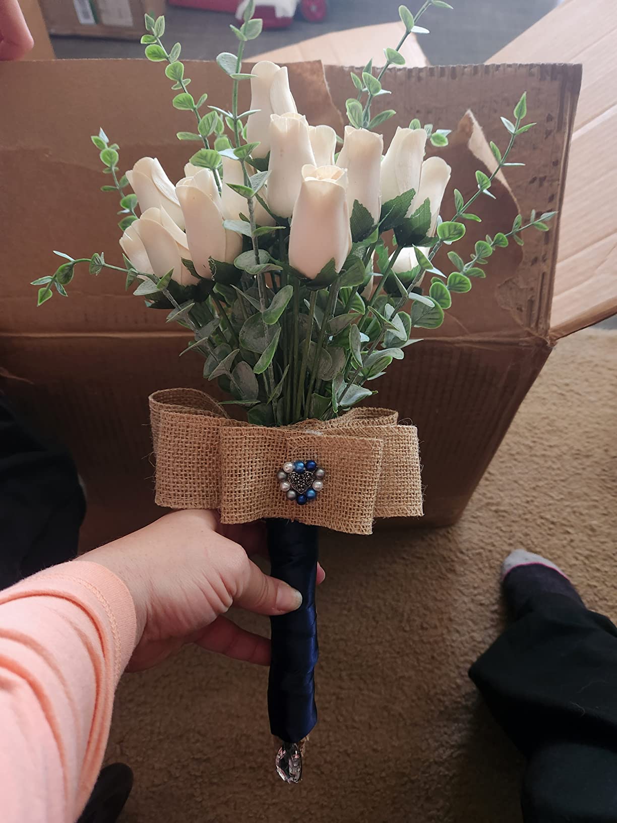Aariel's Attic 24 Beautiful Realistic Ivory White Wooden Roses, 14th Anniversary Ivory Theme Gift customer photo 1