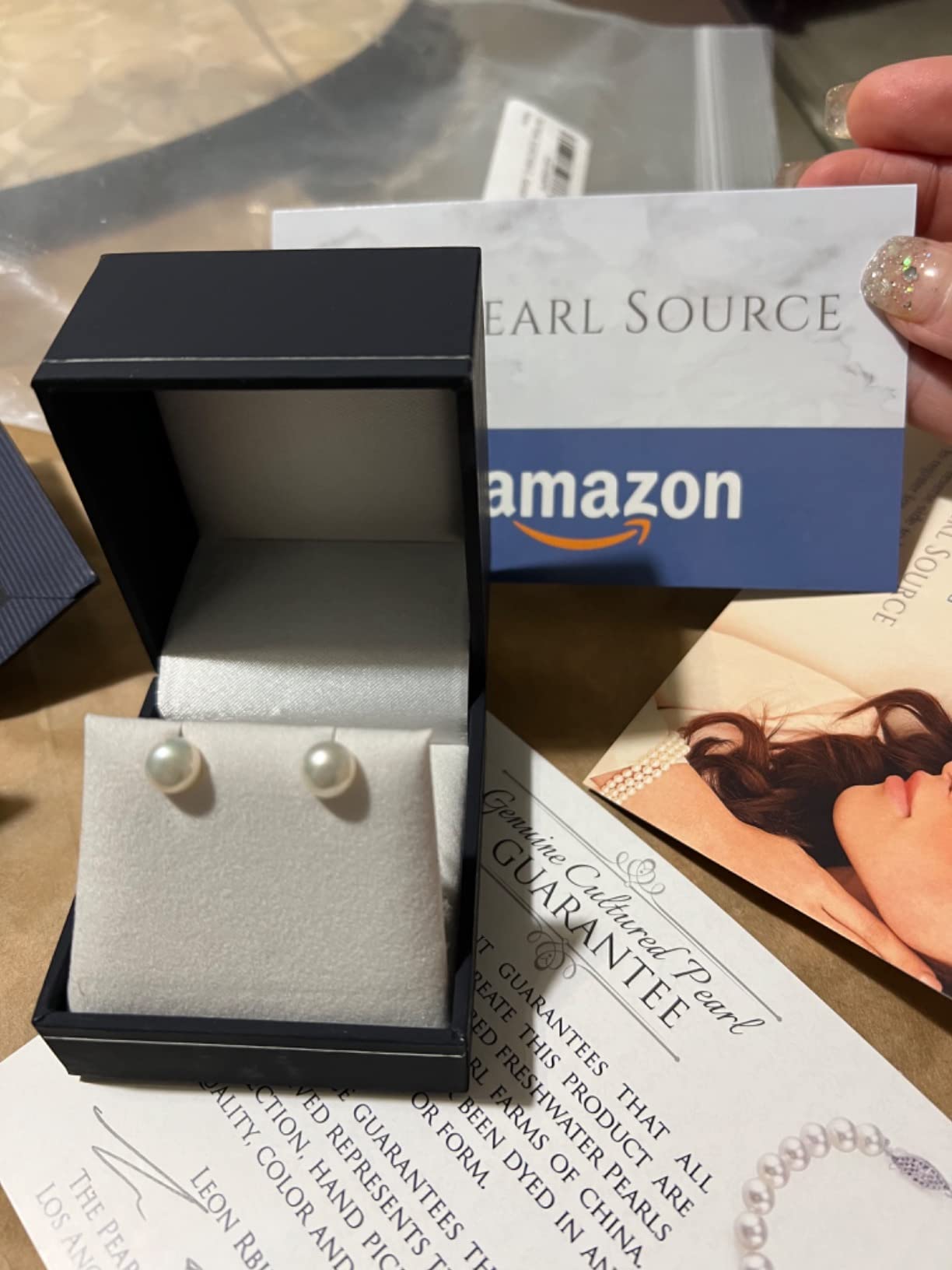 THE PEARL SOURCE AAAA Quality 14K Gold Plated Sterling Silver White Freshwater Real Pearl Earrings for Women customer photo 2