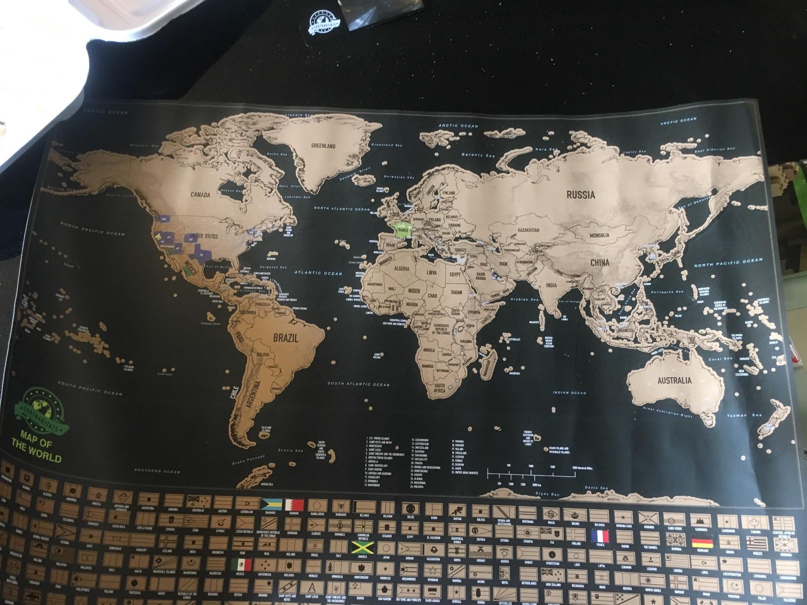 Scratch Off World Map Poster - Deluxe Travel Map, Scratch Off Map of The World with US States and Country Flags, Tracks Where You Have Been, Full Accessories Set, Gift for Travelers, by Earthabitats customer photo 1