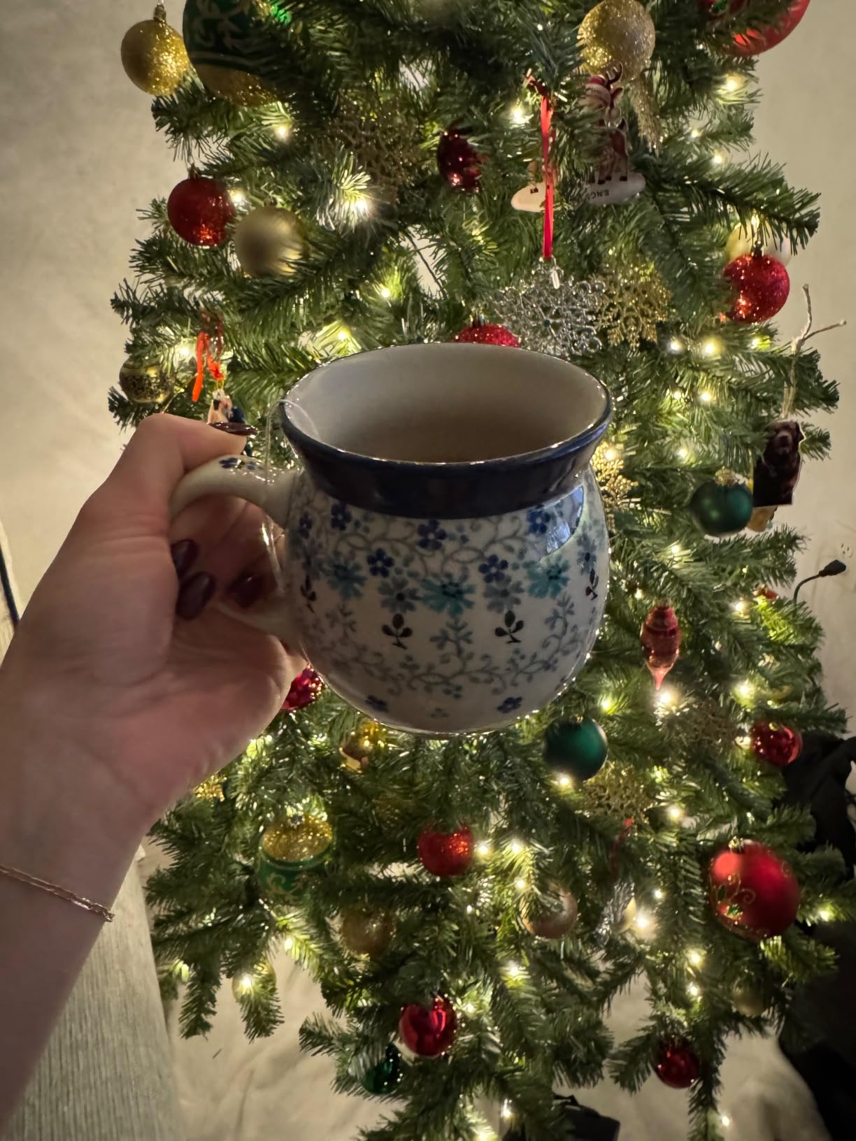Blue Rose Polish Pottery - Green Peacock Feather Bubble Mug - 16 oz - Unique Shape Mug for Coffee & Tea customer photo 1