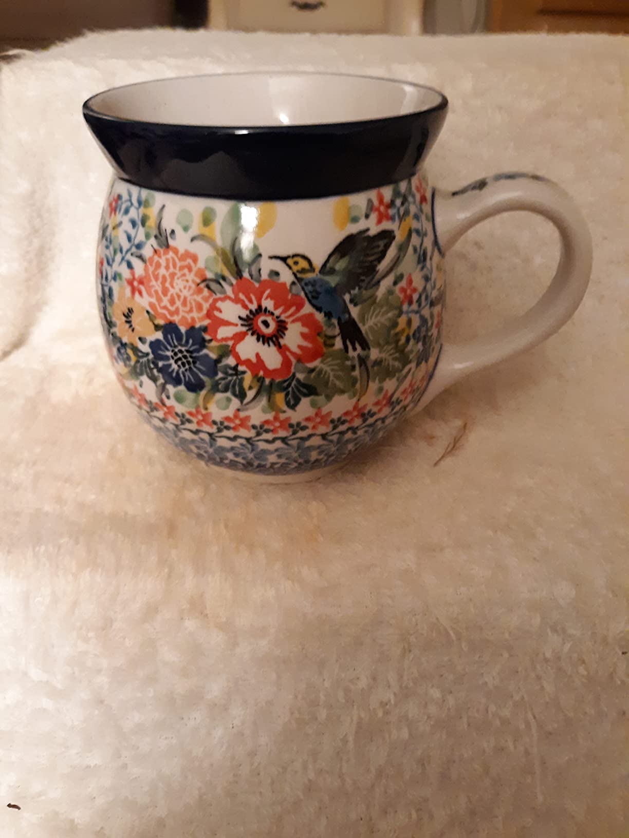 Blue Rose Polish Pottery - Green Peacock Feather Bubble Mug - 16 oz - Unique Shape Mug for Coffee & Tea customer photo 2