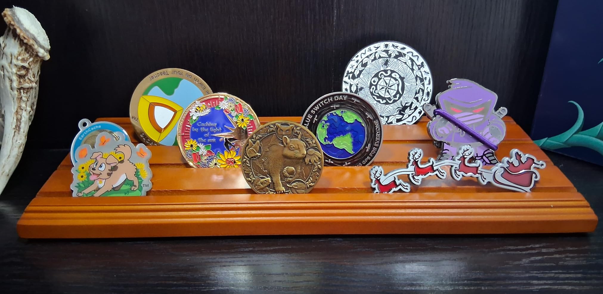 DisplayGifts Challenge Coin Display Stand 4 Row Wooden Holder Rack Case Holds 28 Coins Walnut Finish customer photo 1