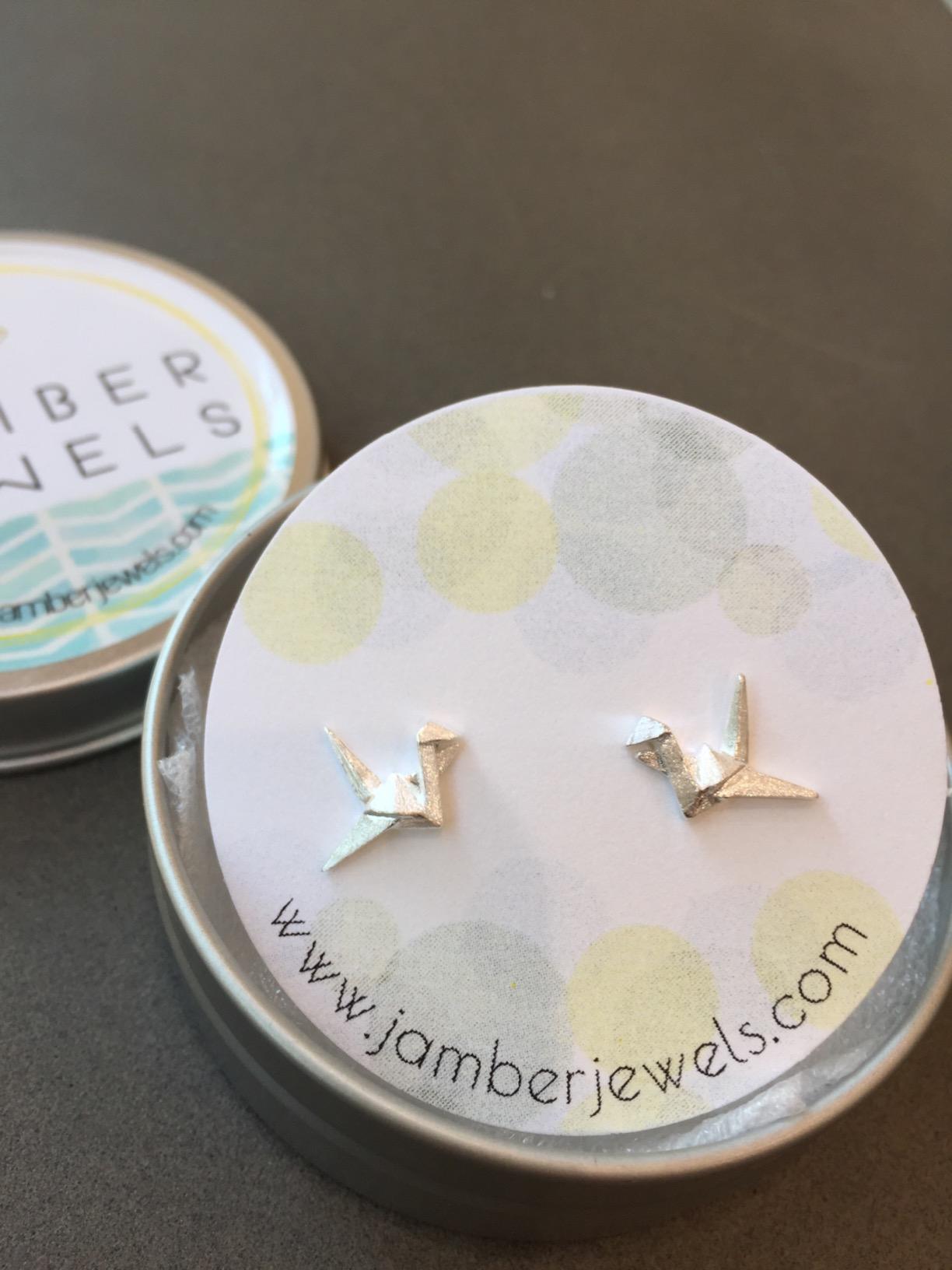 Origami Crane Earrings in Sterling Silver 925 customer photo 1