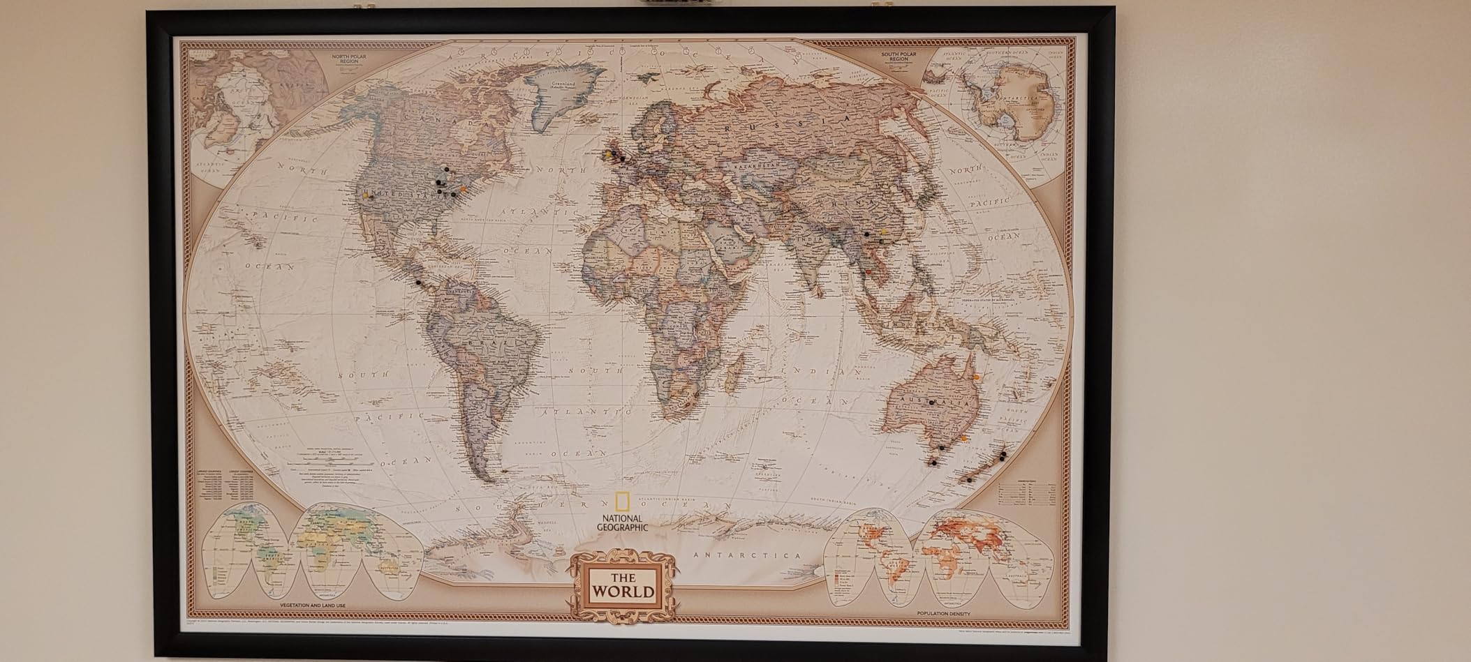 Craig Frames Travel Map with Pins, 24x36 Executive World Map for Wall Art, Modern Standard Black Frame customer photo 2