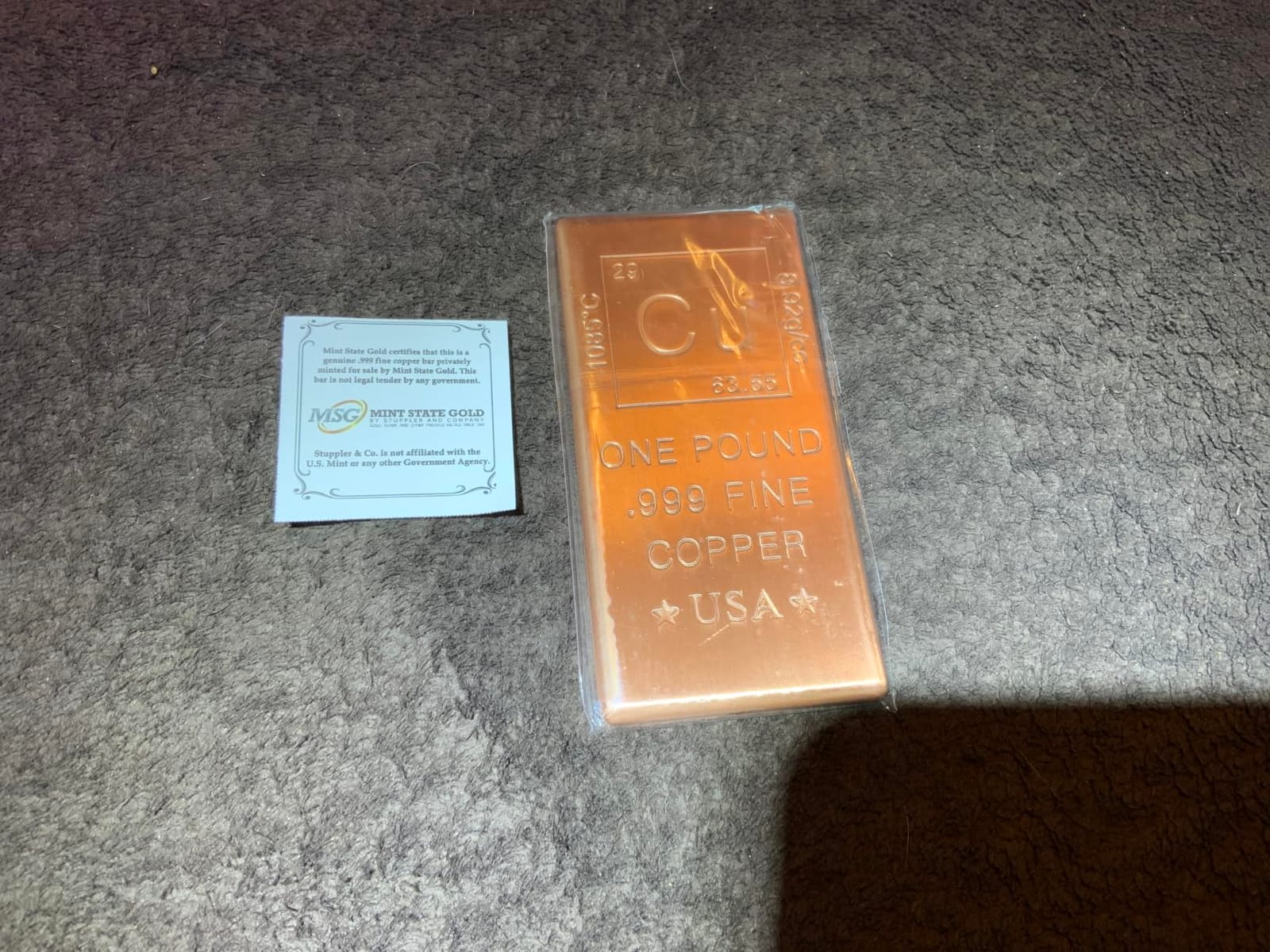 1 lb Copper Bar (Flat Style) .999 Pure Paperweight | Element Design with Certificate of Authenticity customer photo 1