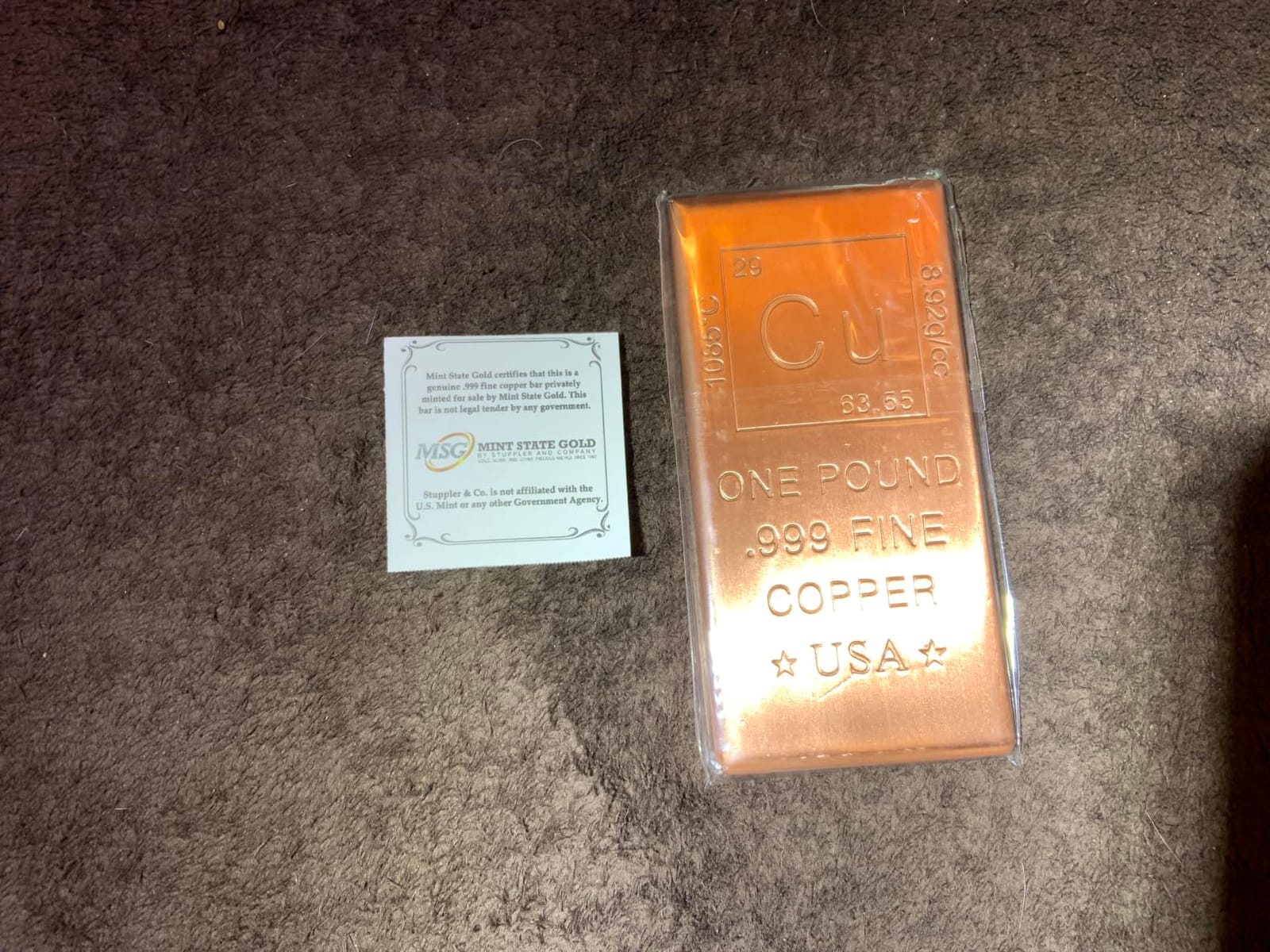 1 lb Copper Bar (Flat Style) .999 Pure Paperweight | Element Design with Certificate of Authenticity customer photo 2