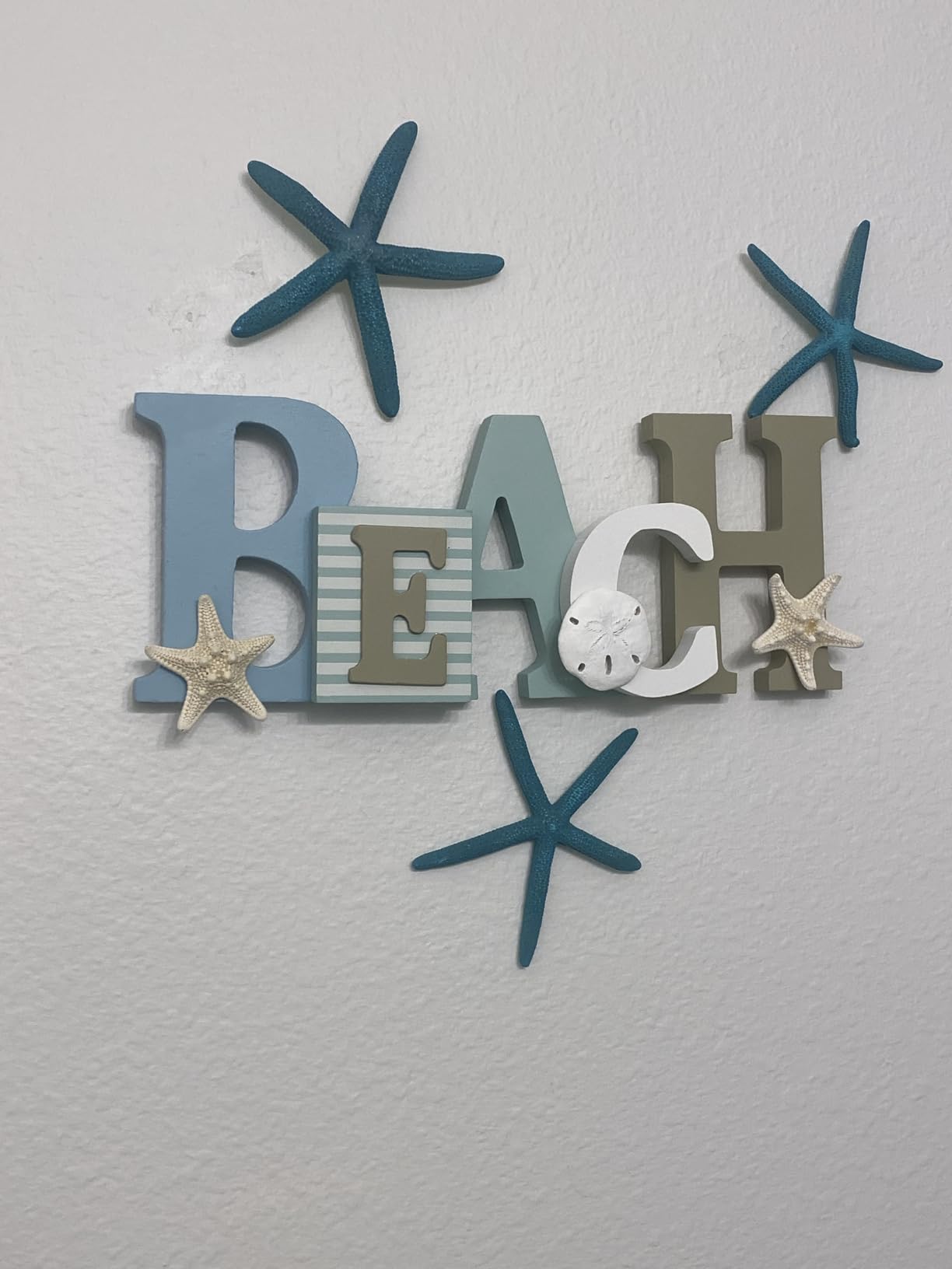 Beach Sign with 3 Real Starfish for Ocean and Beachy Room Decor | Wood sign for coastal wall decor or freestanding beach decorations for home on shelves, dresser, mantel or bathrooms customer photo 1